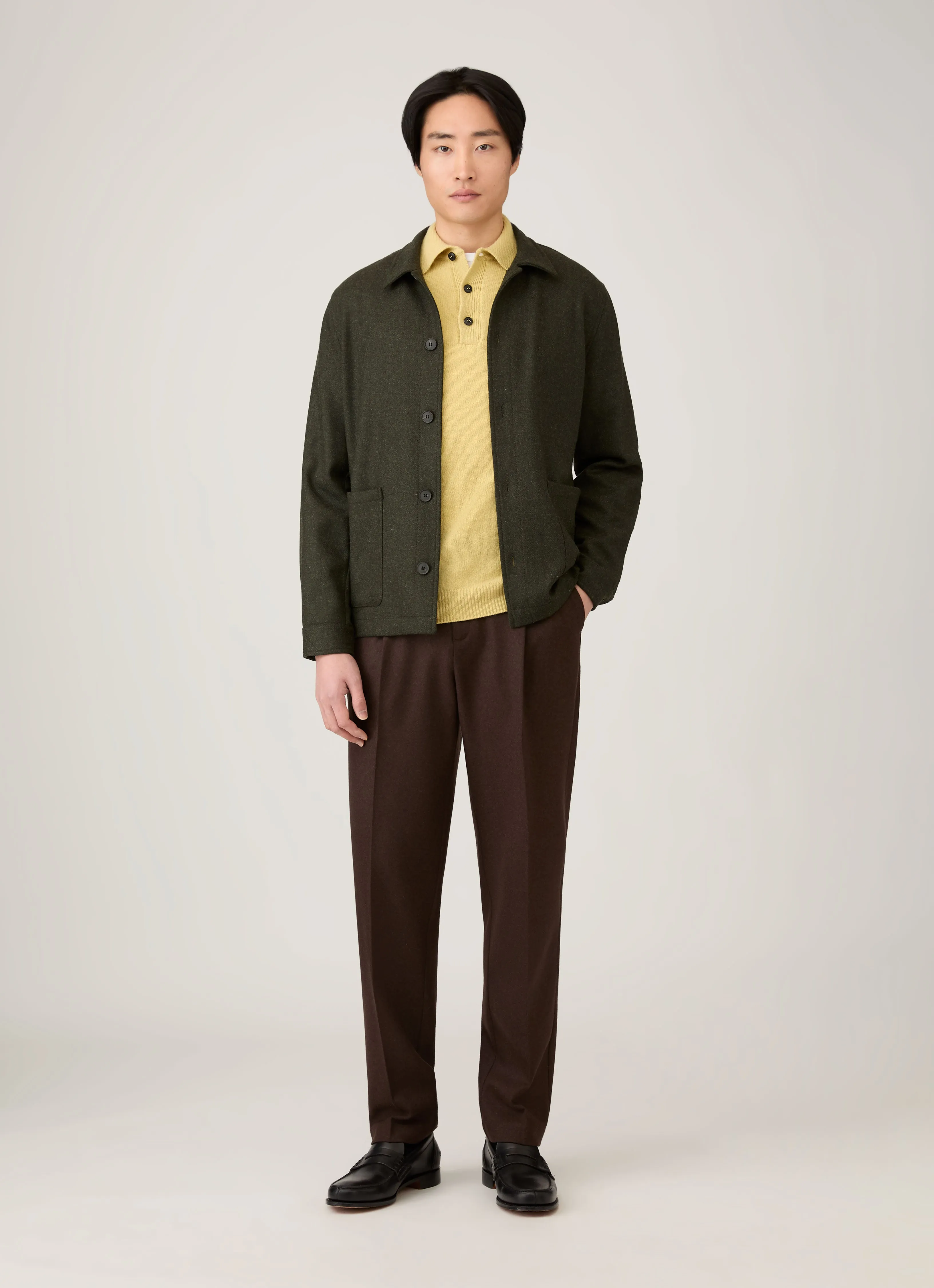 Layered Edging Men's Lambswool Polo Shirt in Dusty Yellow