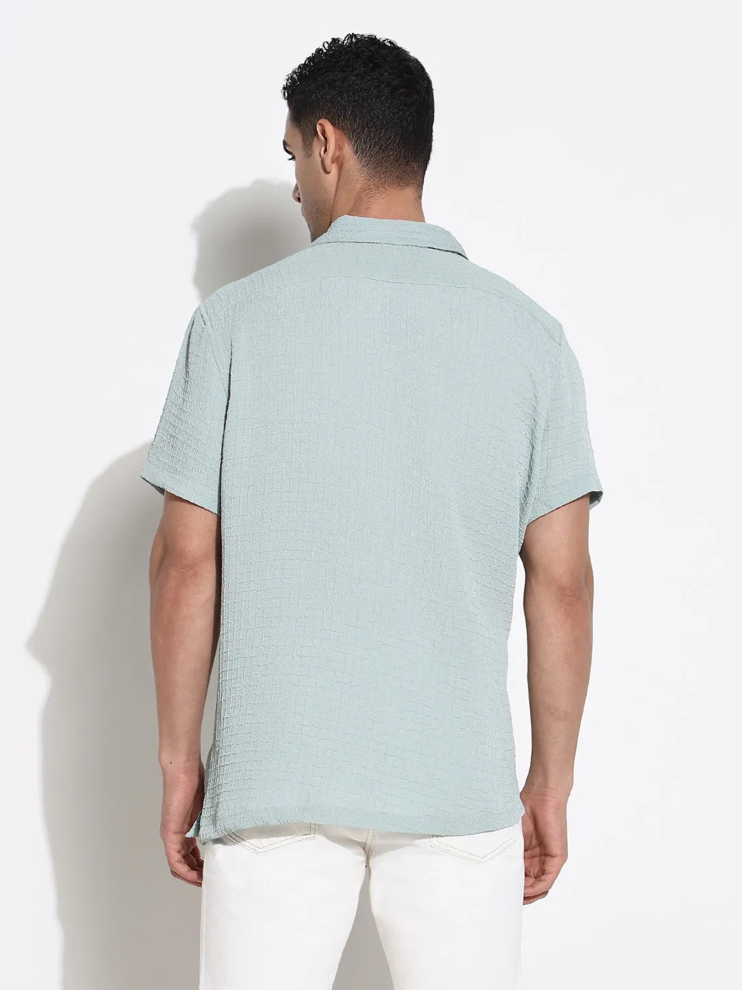 Office Attire Men's Green Solid Cuban Collar Casual Shirt