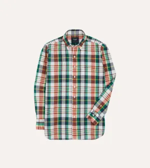Durable Ribbed Hem Blue and Red Madras Check Cotton Button-Down Shirt