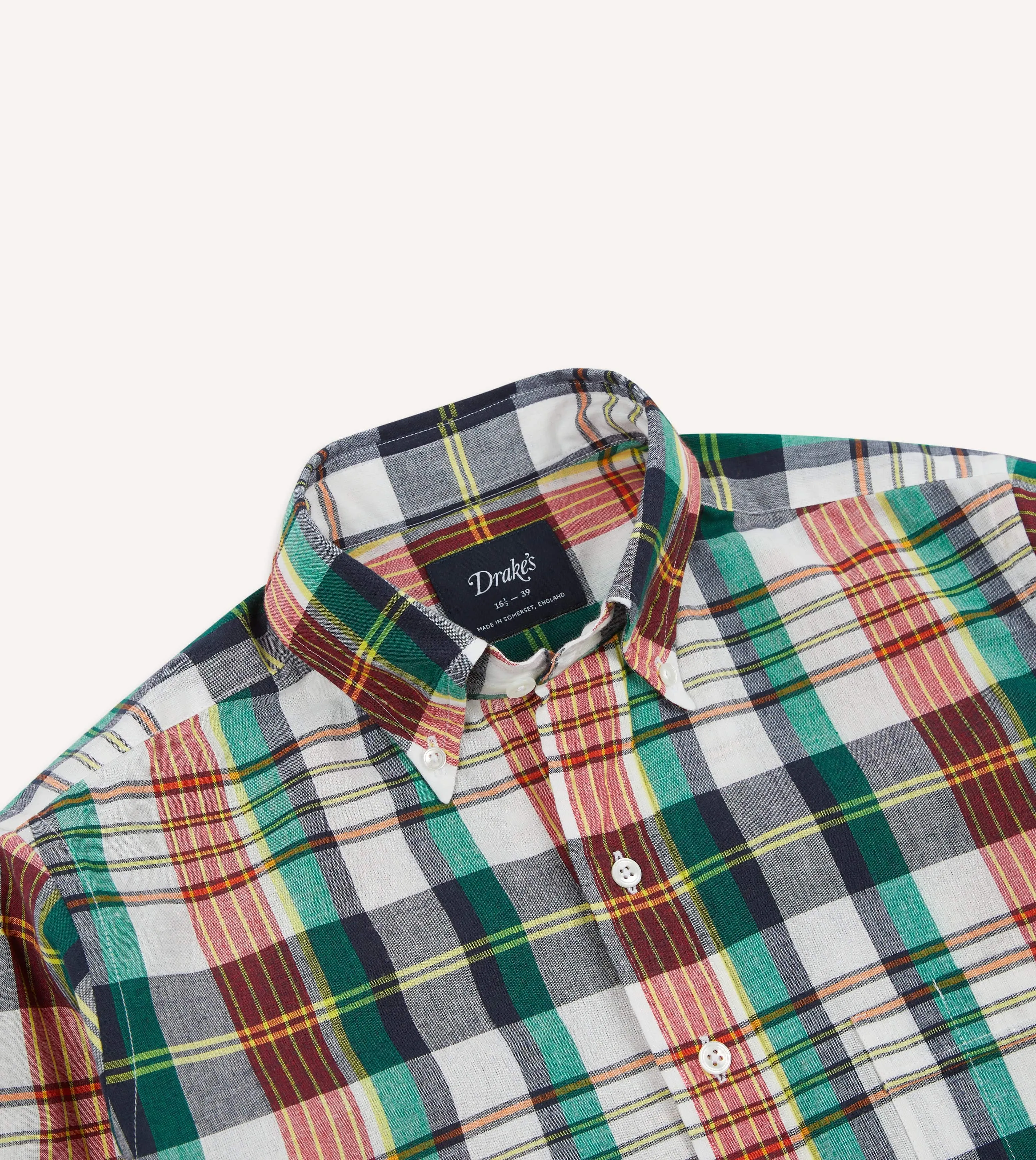 Light Casual Blue and Red Madras Check Cotton Button-Down Shirt