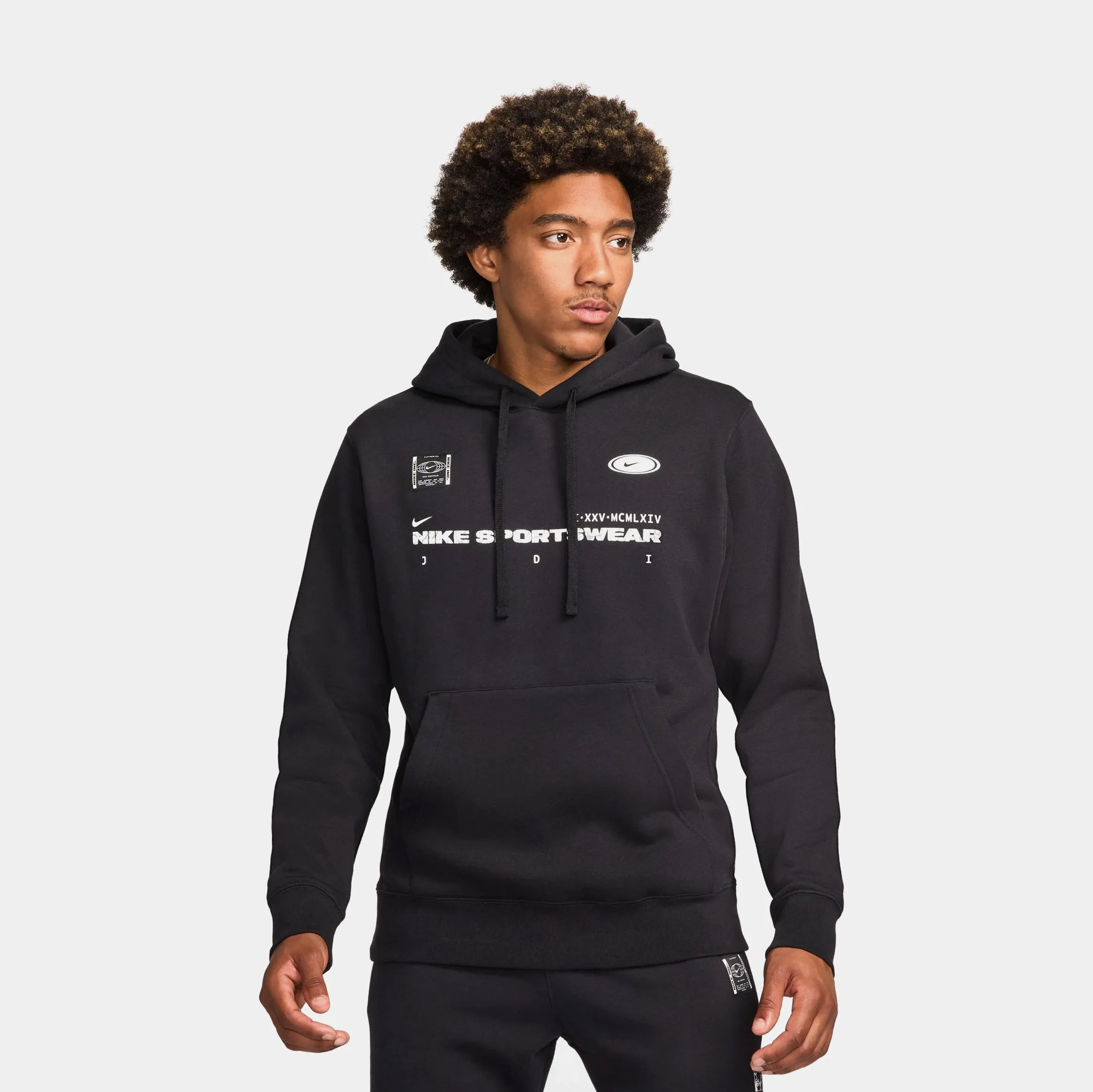 All Season Outdoor Active NSW Club JDI HD Graphic Fleece Pullover Mens Hoodie (Black/White)