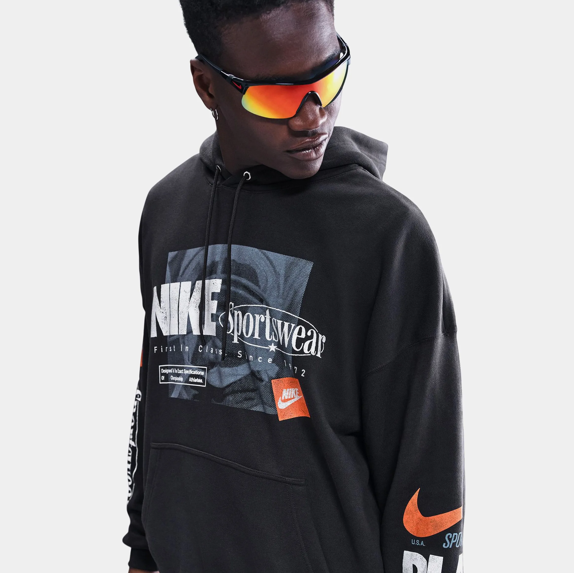 NSW Club Oversized French Terry Pullover Mens Hoodie (Off Noir) buckle accents product patch uniqueness