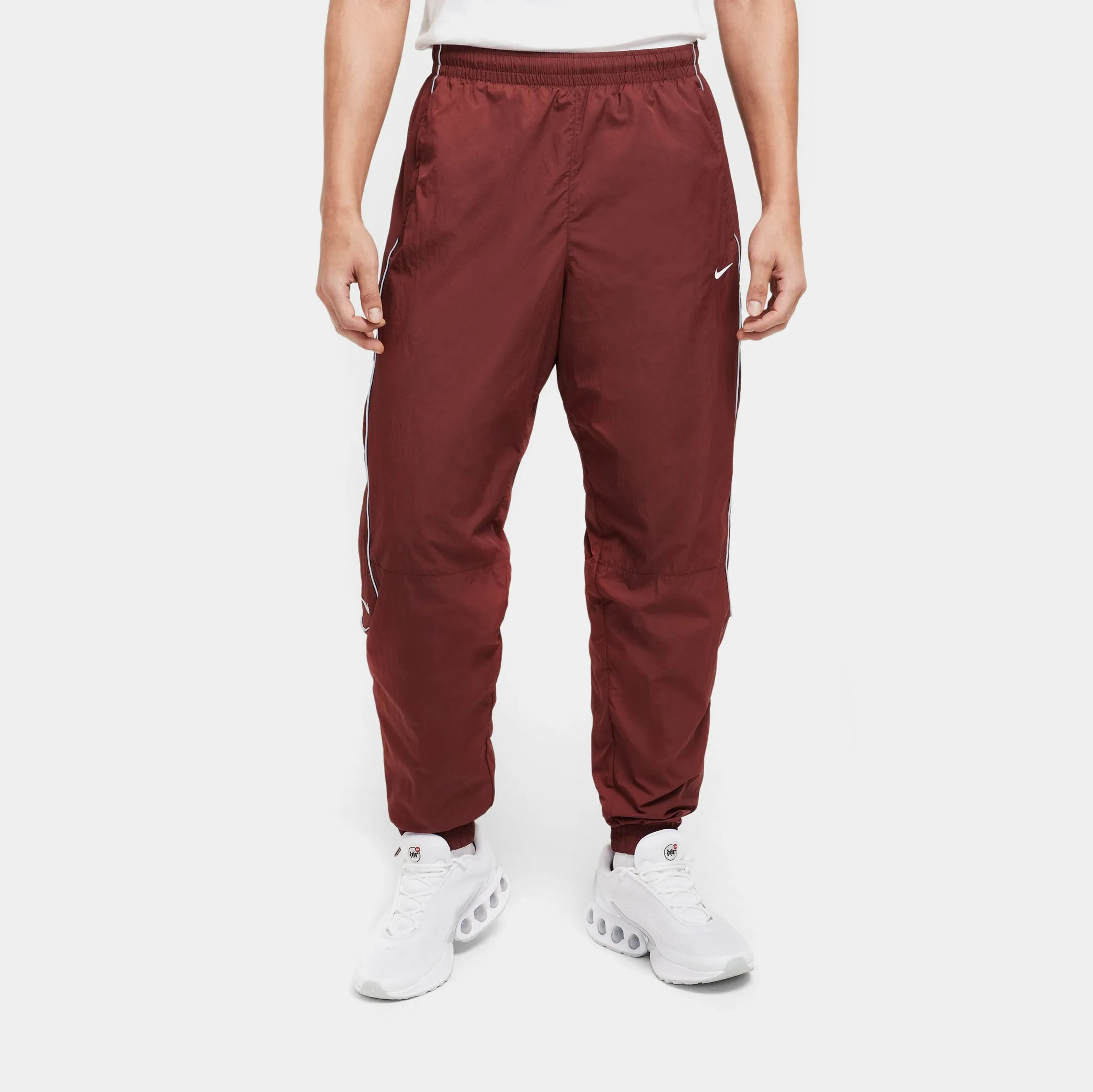 Slim Look ElasticWaistband NSW Solo Swoosh Woven Mens Track Pants (Burgundy/White)