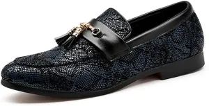 NXY Blue Penny Loafers for MenPremium Fabric Leather Fashion Tassel Dress Shoes &amp; Slip On Driving Shoes - Stylish Porm Loafers for Men Everyday Slip-Ons