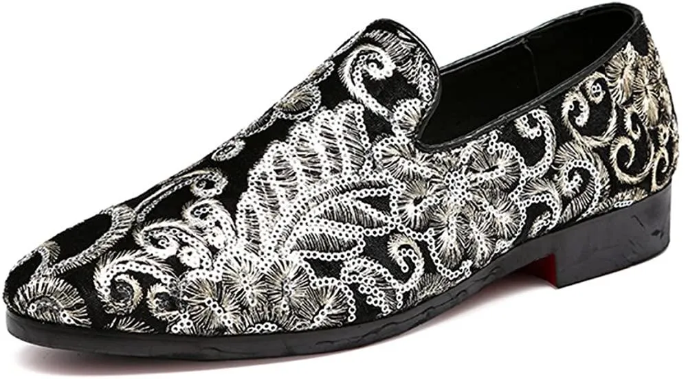 Urban Sprint NXY Men's Loafers Velvet Sequins Embroidered Smoking Slippers