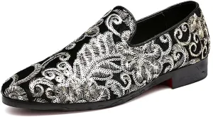 Non-Slip Design Toe Power NXY Men's Loafers Velvet Sequins Embroidered Smoking Slippers
