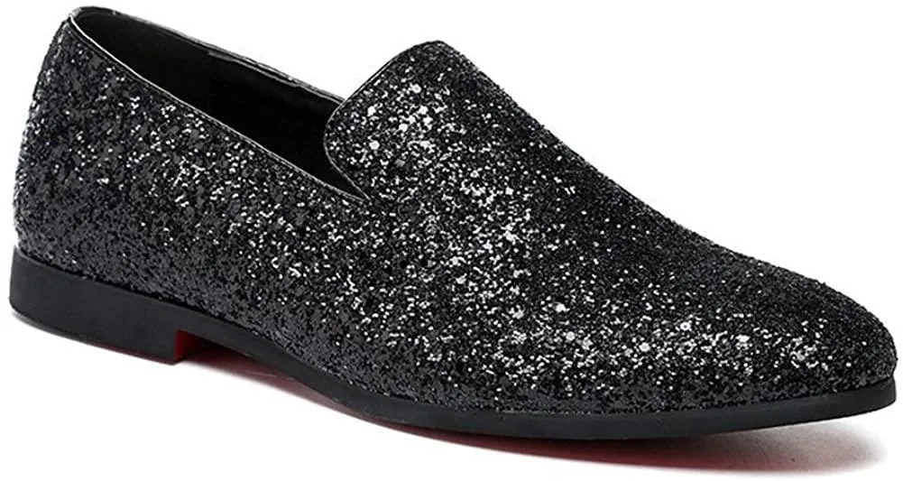 NXY Men's Sparkling Glitter Luxury Slip on Loafers Smoking Slipper Reptile Print Flexible Support