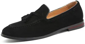 NXY Men's Suede Slippers Loafers Dress Shoes with Tassel Flats Slip-on Prom Loafer Casual Padding