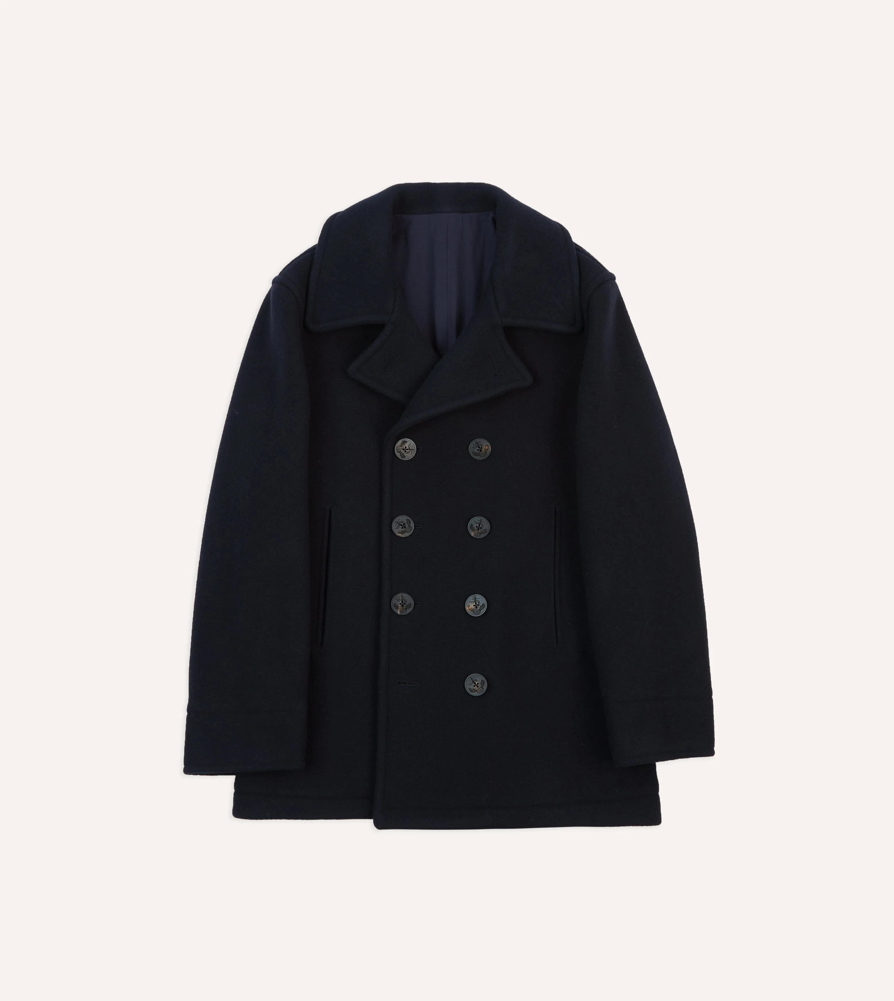 Navy Wool Double-Breasted Peacoat All Weather Adaptability