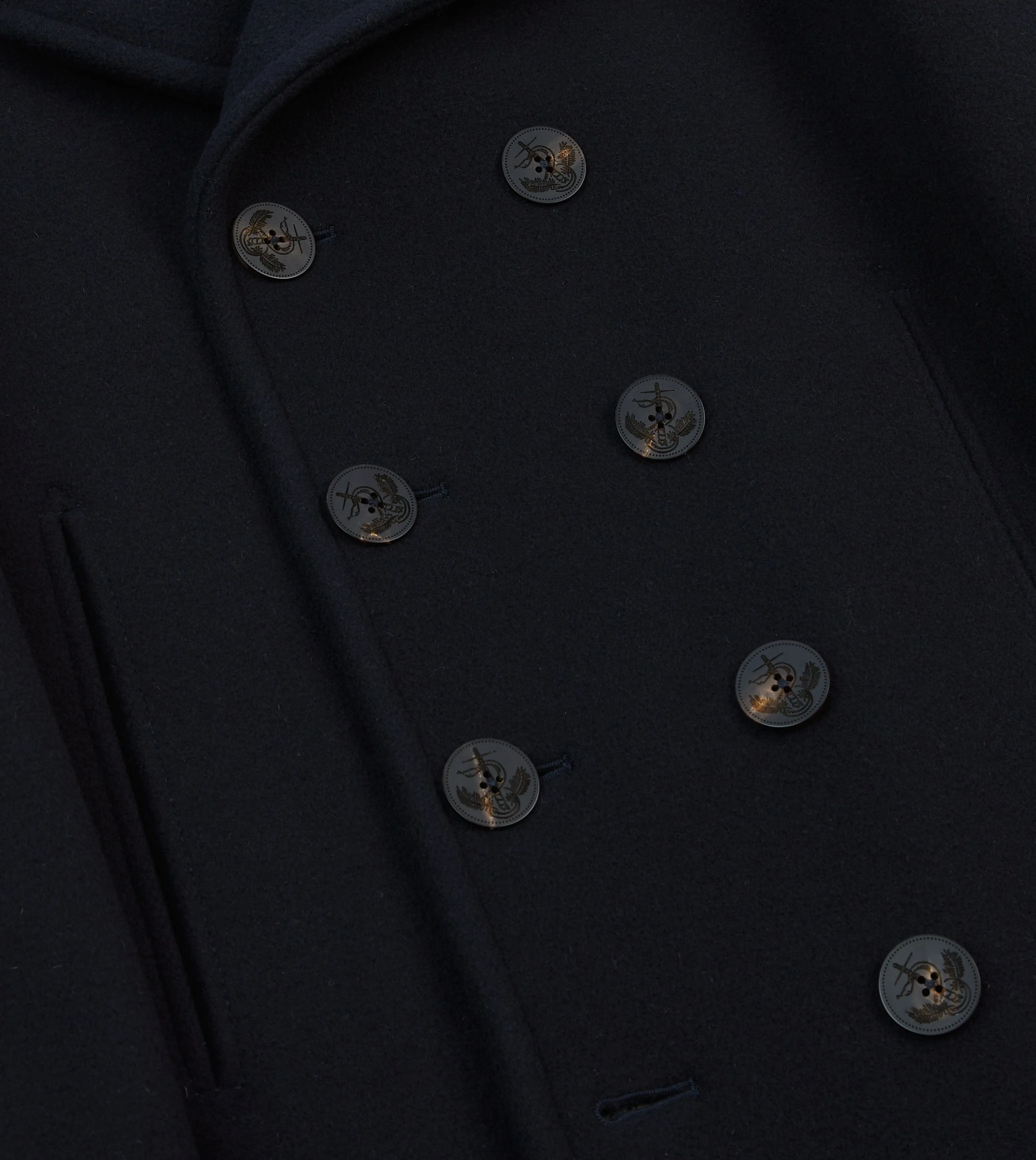 Navy Wool Double-Breasted Peacoat Weatherproof Construction
