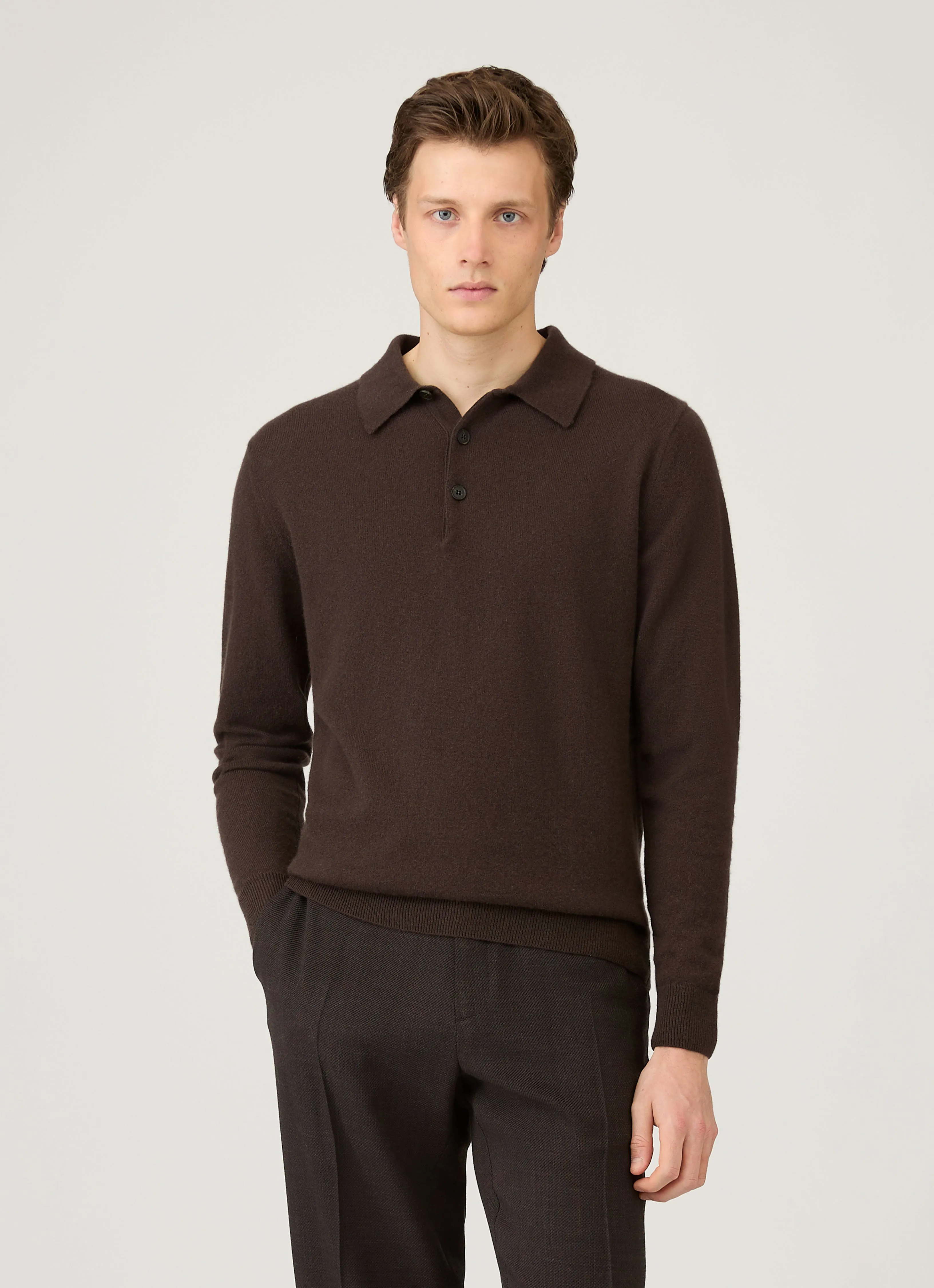 Men's Cashmere Polo Shirt in Truffle Ready To Go