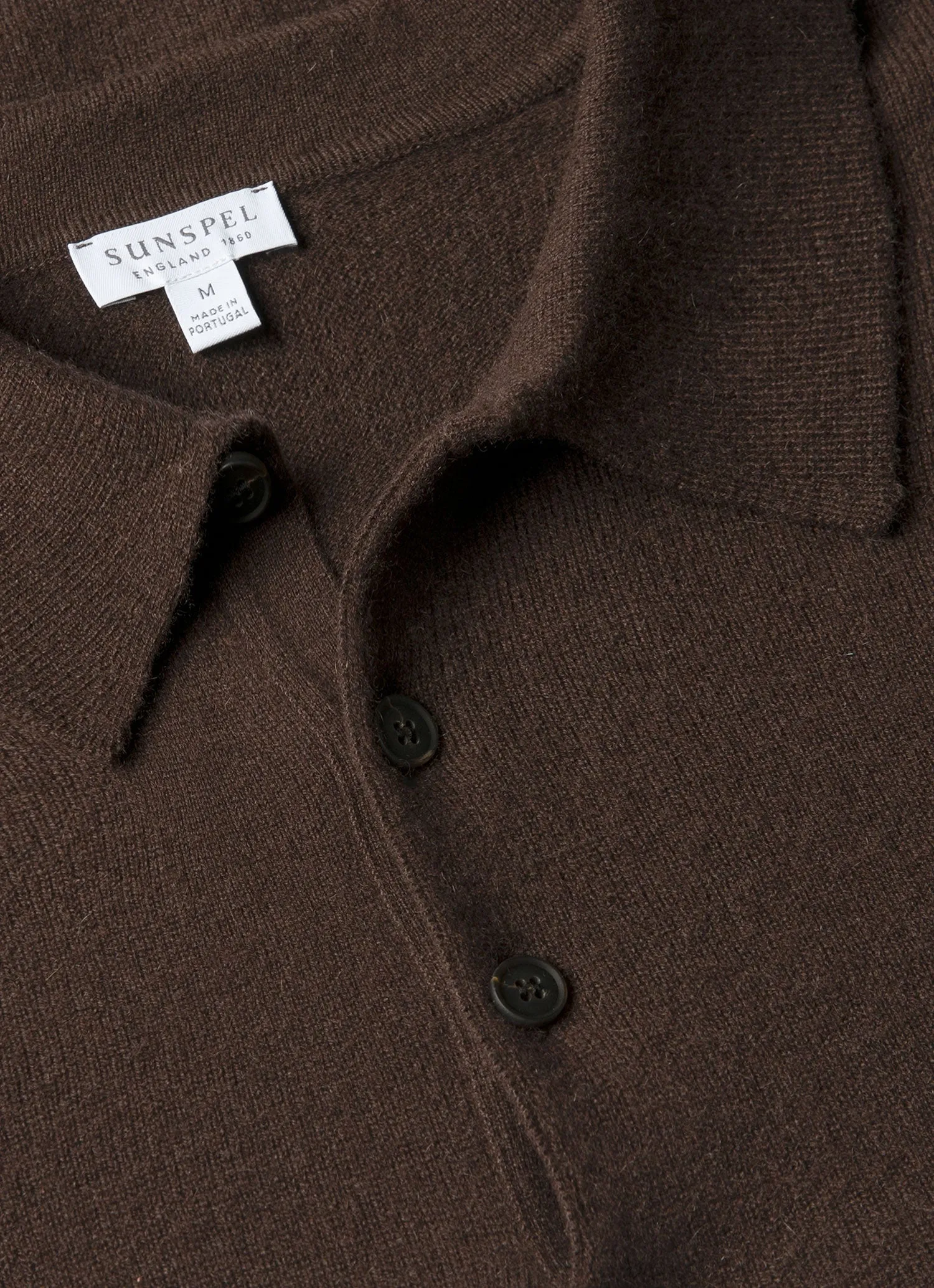 Tonal Stitching Detail EcoFriendly Textile Men's Cashmere Polo Shirt in Truffle