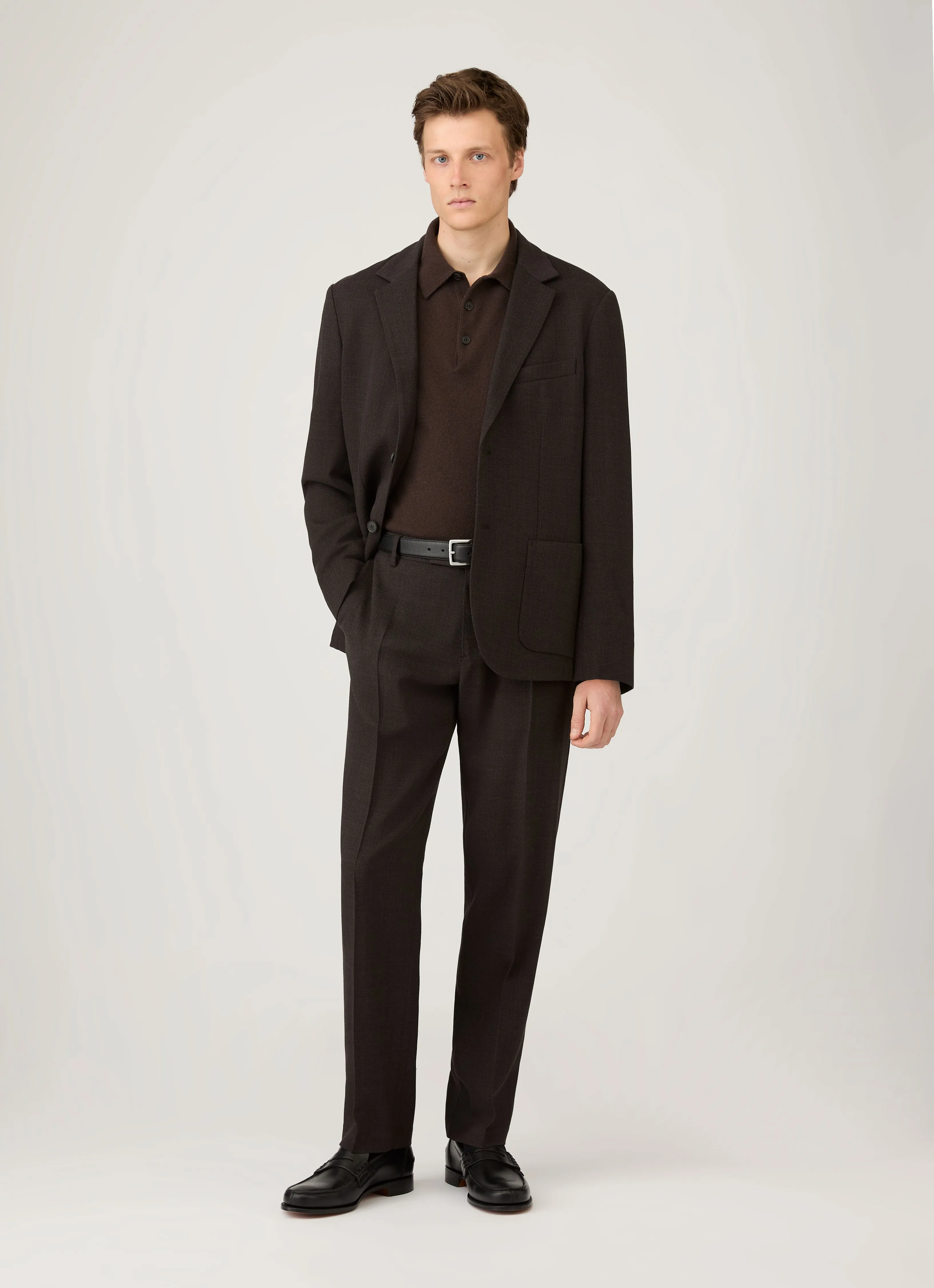 ZeroWaste Manufacturing EcoCertified Wool Blend Men's Cashmere Polo Shirt in Truffle