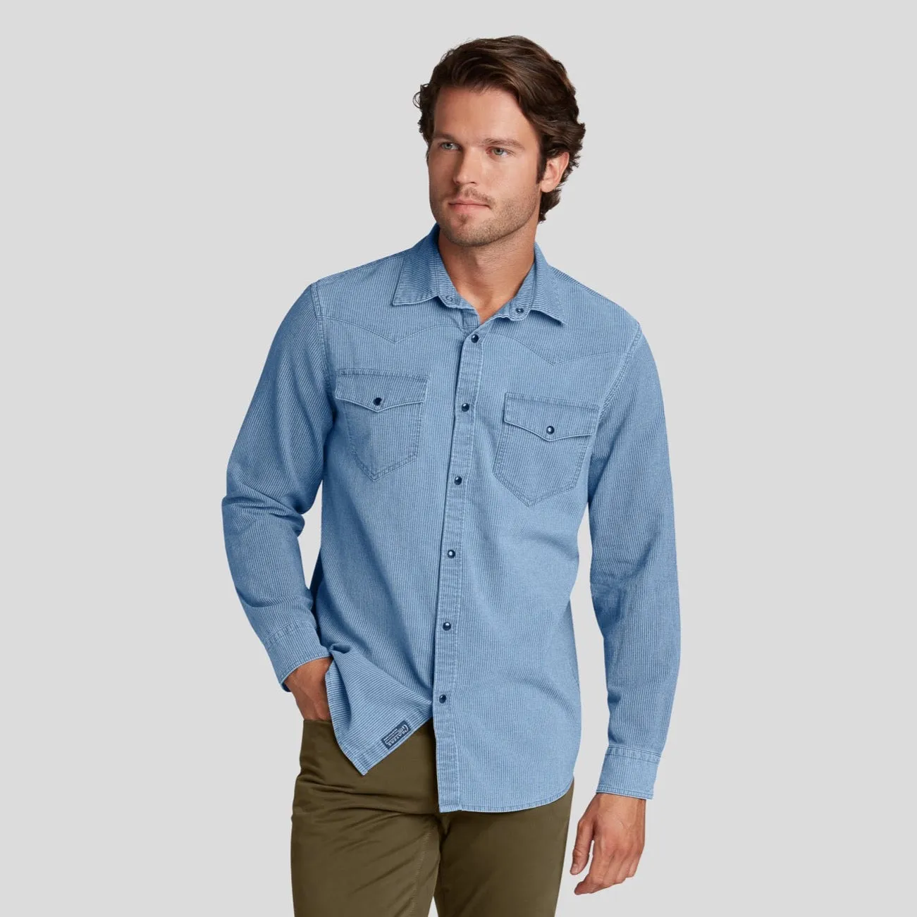 Comfort Stretch Flex Fit Hickory Stripe Western Shirt - Faded Indigo