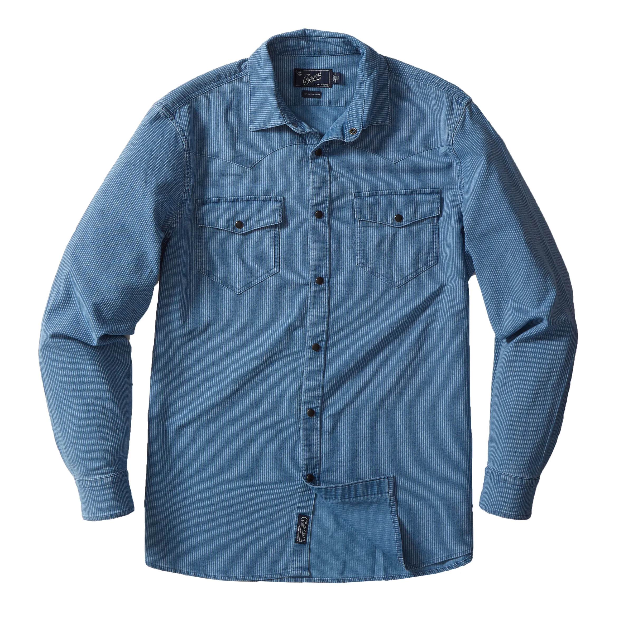 Comfort Stretch Fit Hickory Stripe Western Shirt - Faded Indigo