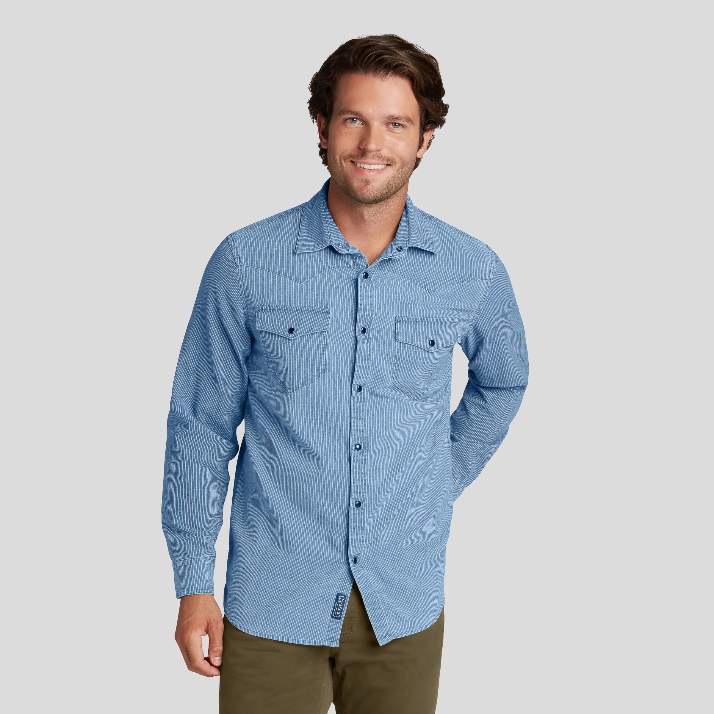 Hickory Stripe Western Shirt - Faded Indigo soft look Fashion Must-Have
