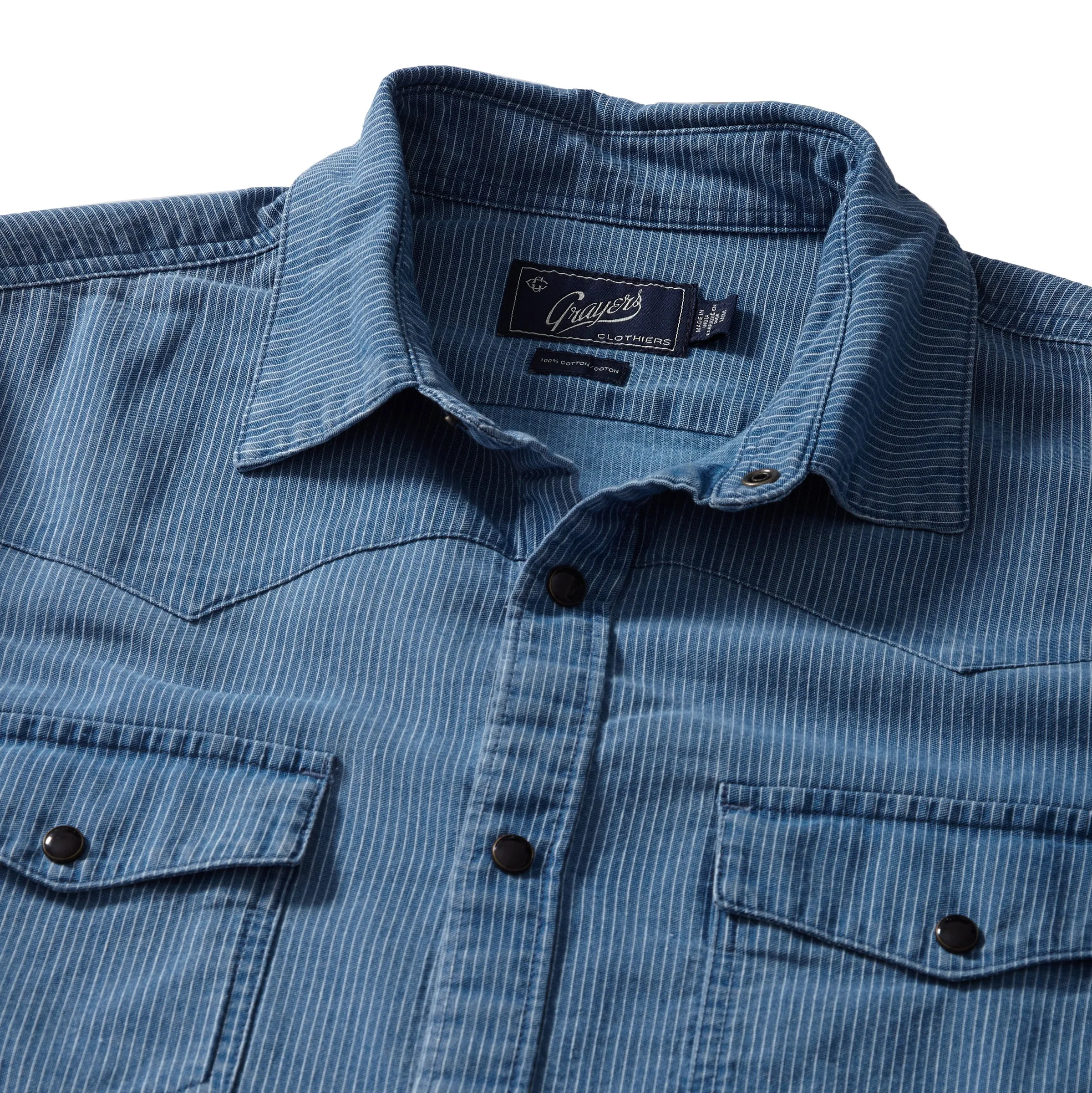 Hickory Stripe Western Shirt - Faded Indigo Everyday Layering Chill Mode