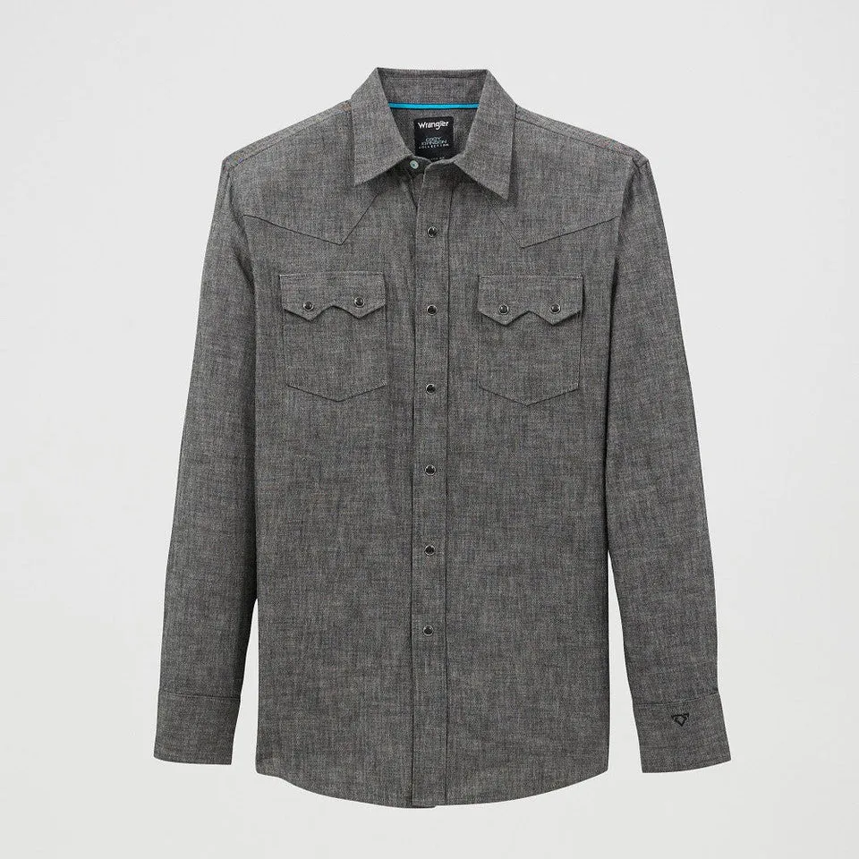 Wrangler Men's L/S Cody Johnson Sawtooth Pocket Western Snap Shirt in Black (Available in Tall Sizes) Sport Fit