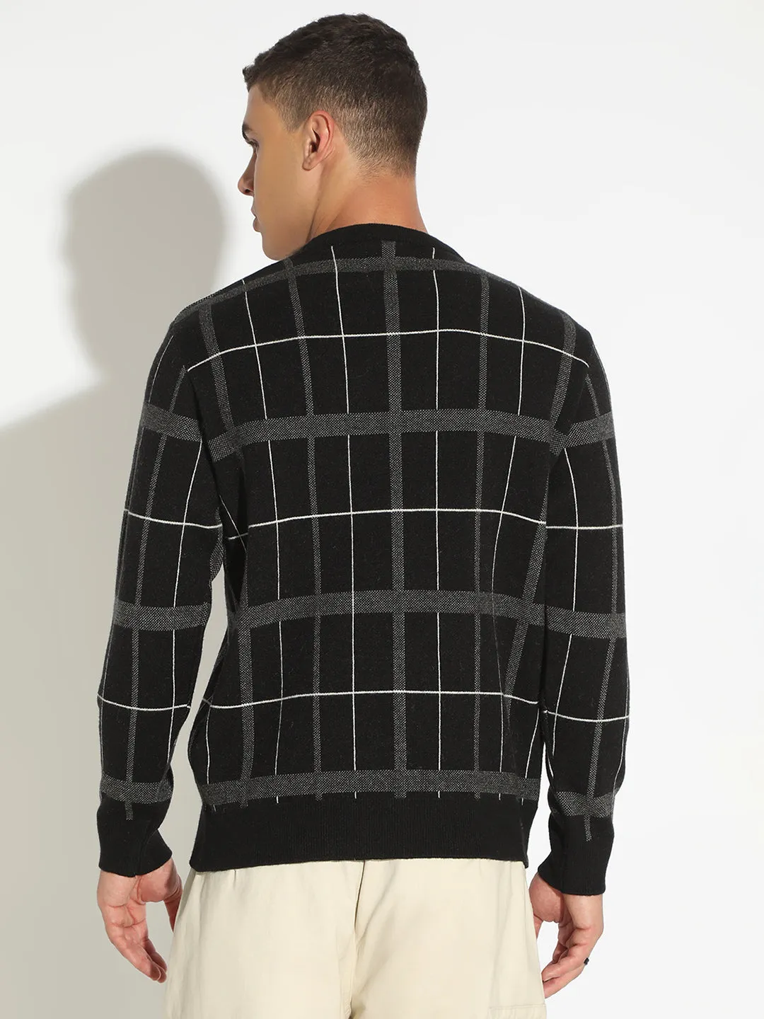 ReverseCoil Zipper Light Cover Men's Checked Black Ribbed Pullover