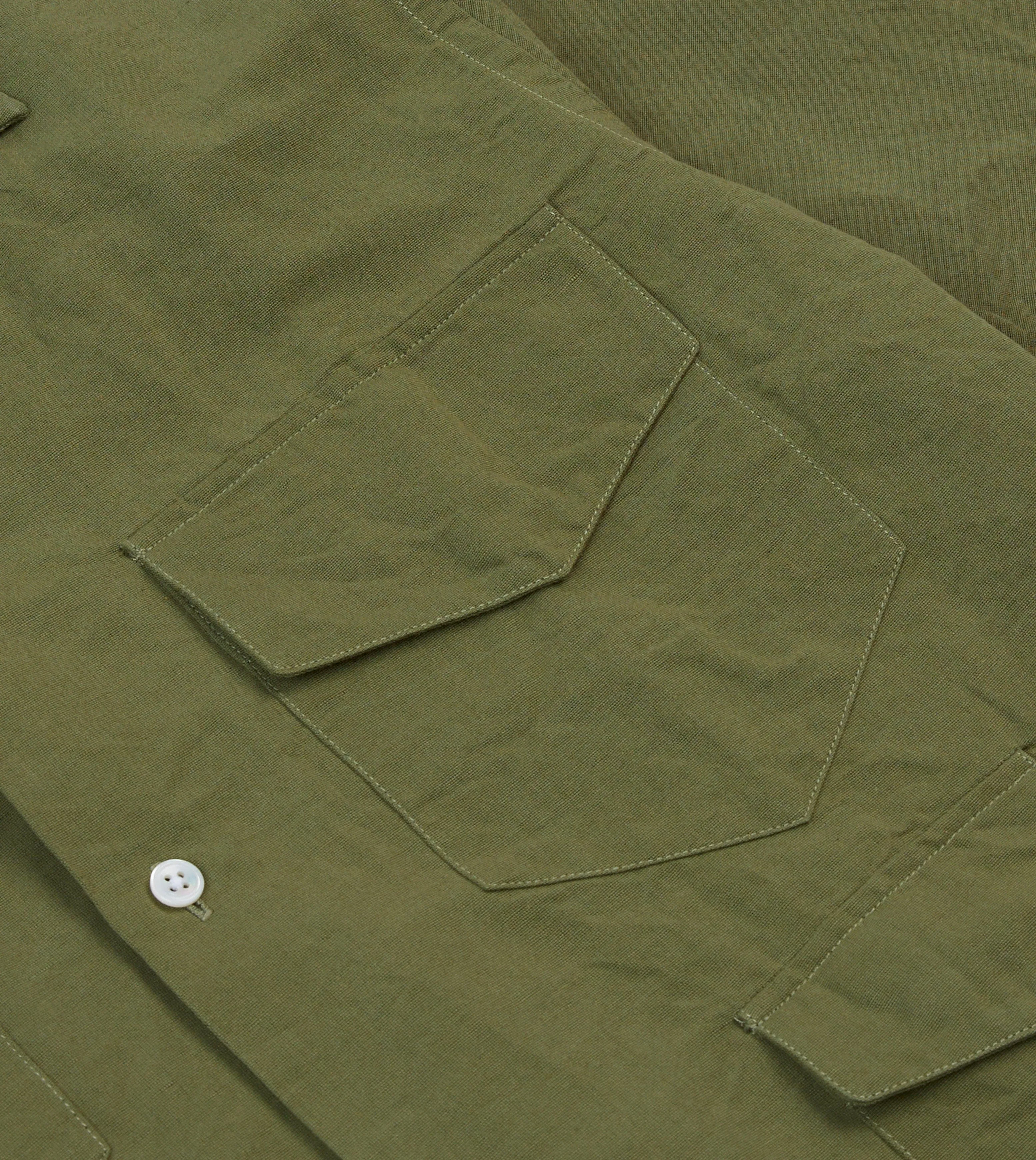Weekend Style OekoTexCertified Olive Cotton-Linen Camp Collar Three Pocket Short Sleeve Shirt