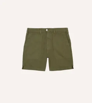 Olive Cotton-Linen Herringbone Fatigue Shorts Freedom Stretch