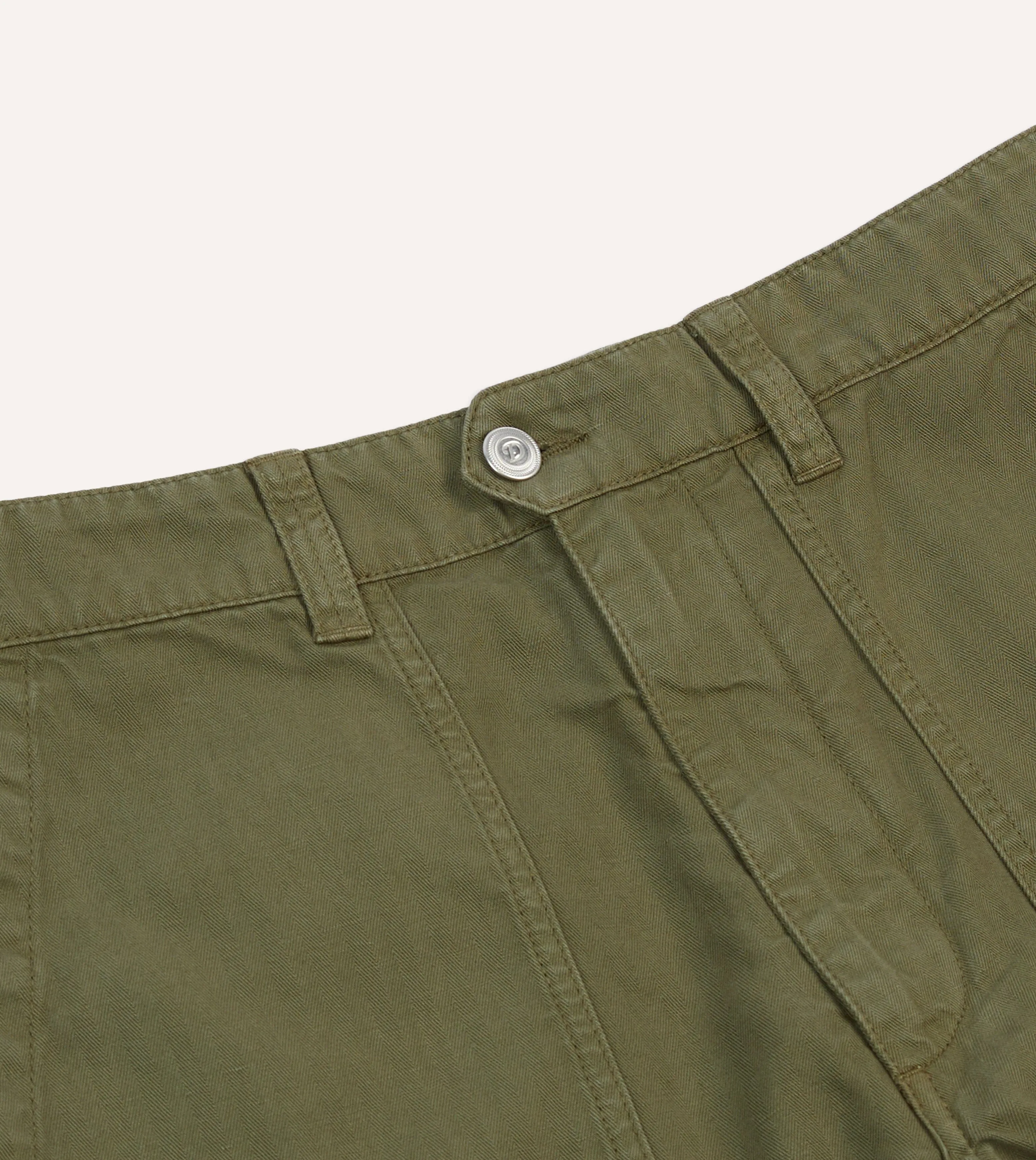 Effortless Comfort Olive Cotton-Linen Herringbone Fatigue Shorts