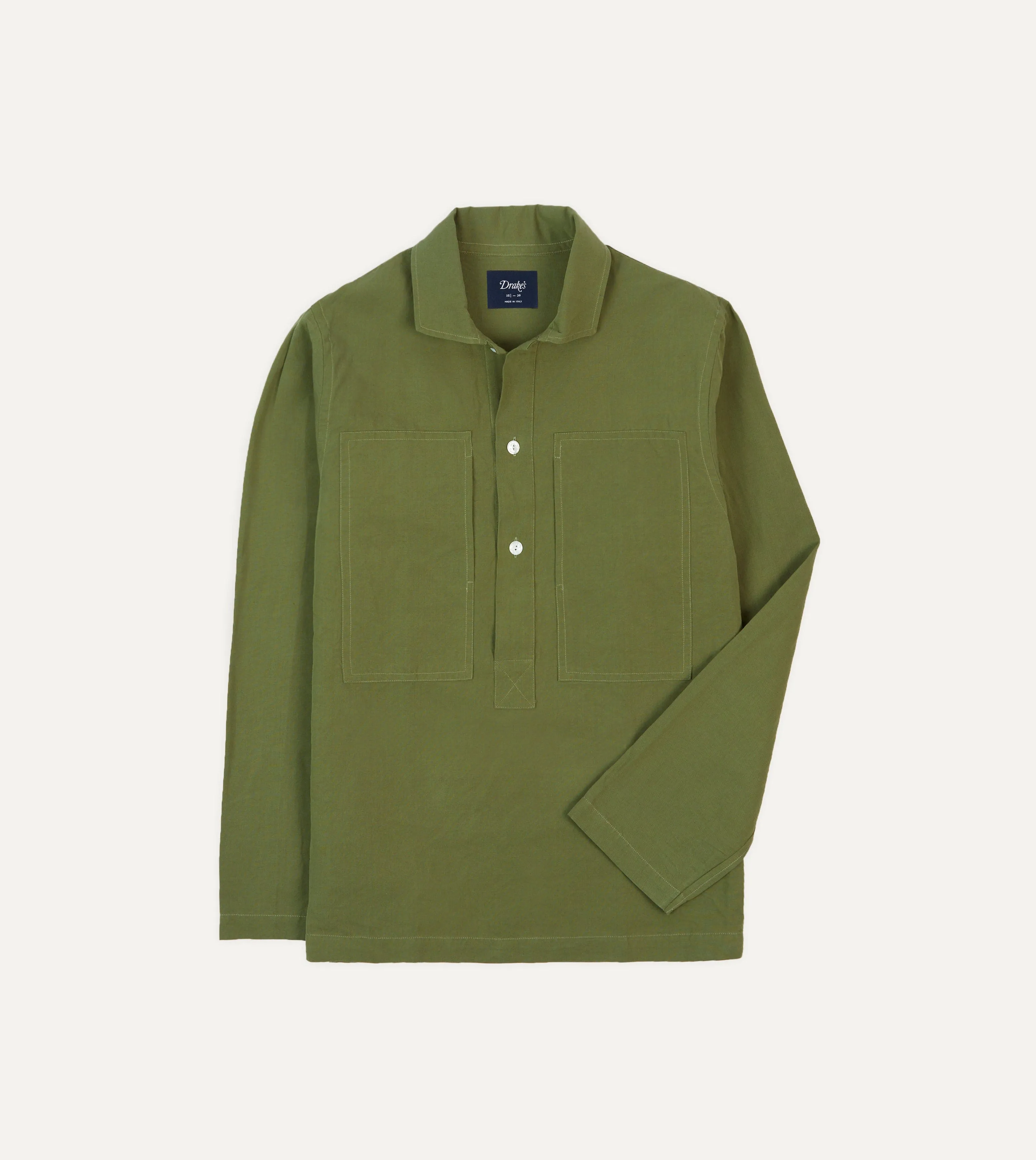 Olive Cotton-Linen Popover Shirt Active Comfort Wear