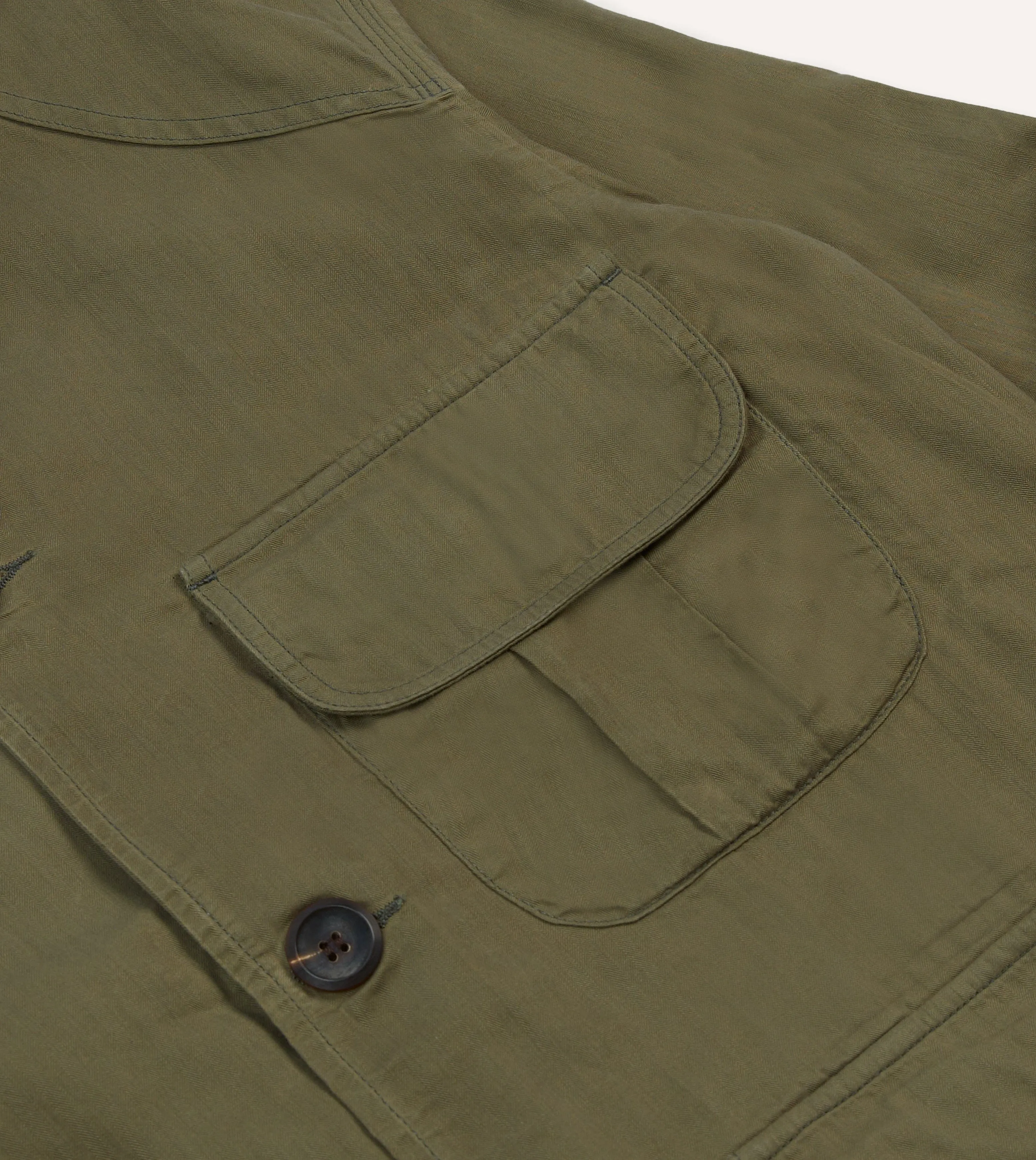 Outdoor Trip Olive Green Waxed Cotton Canvas Chasseur Jacket