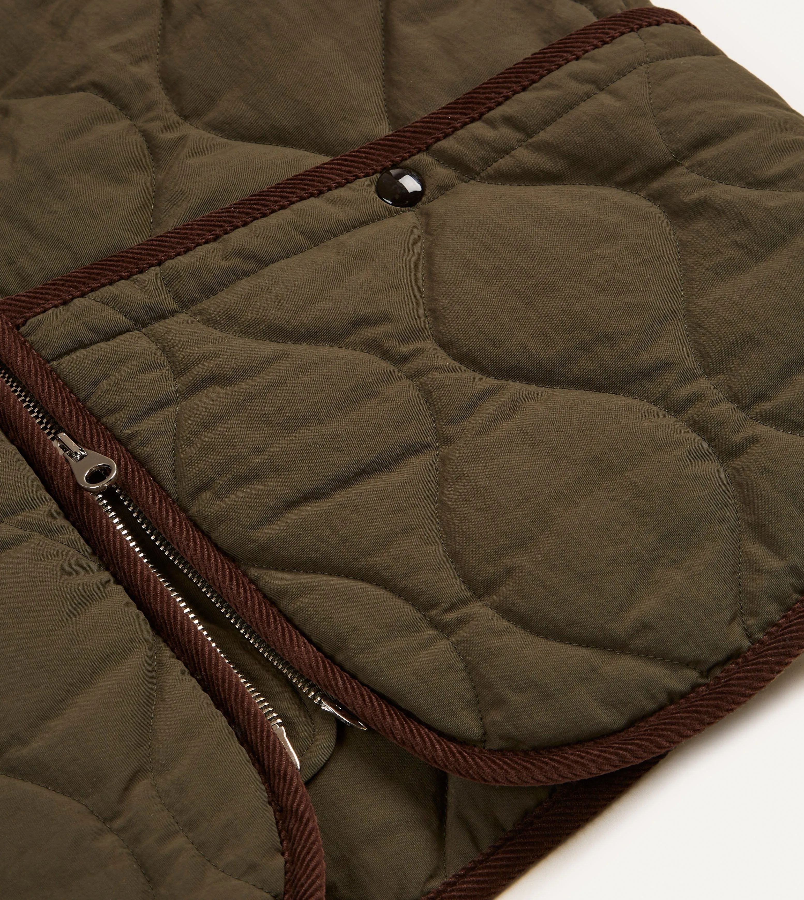 Hidden Pocket System City Walking Style Olive Quilted Nylon Zip Vest