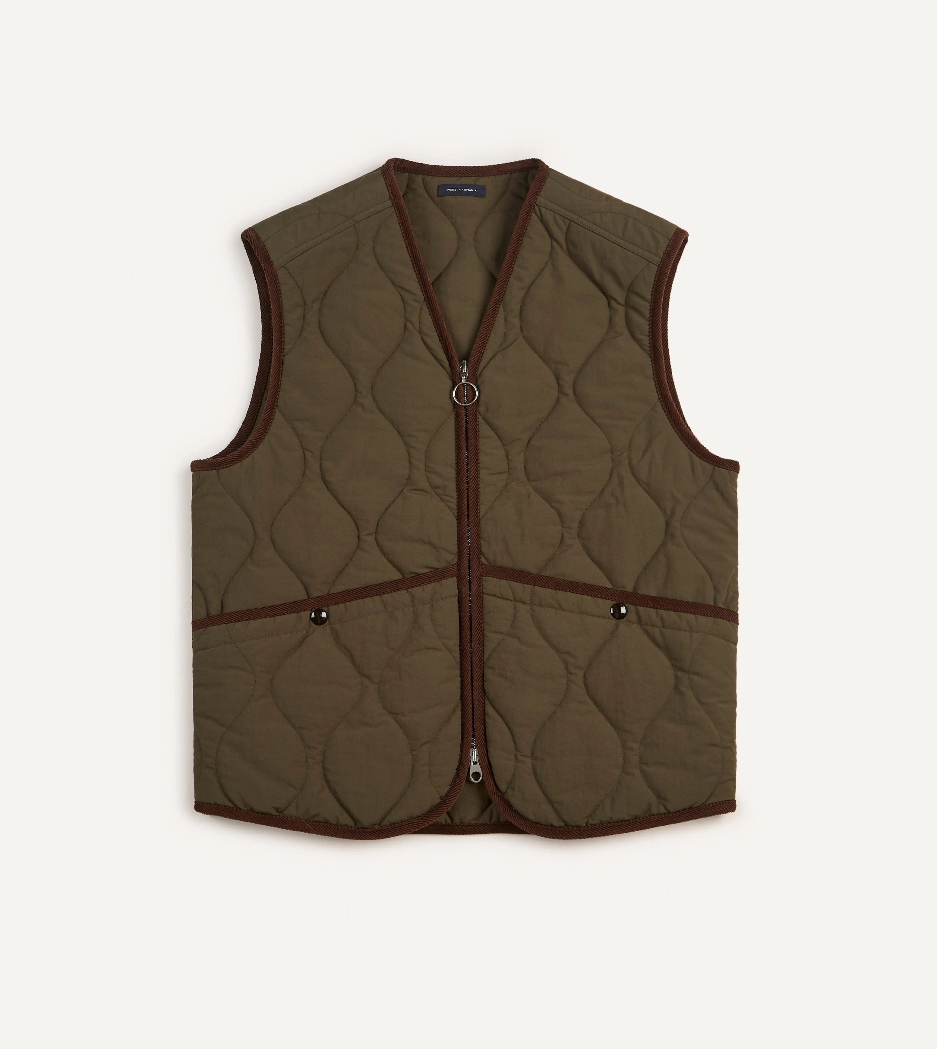 Olive Quilted Nylon Zip Vest Street Comfort