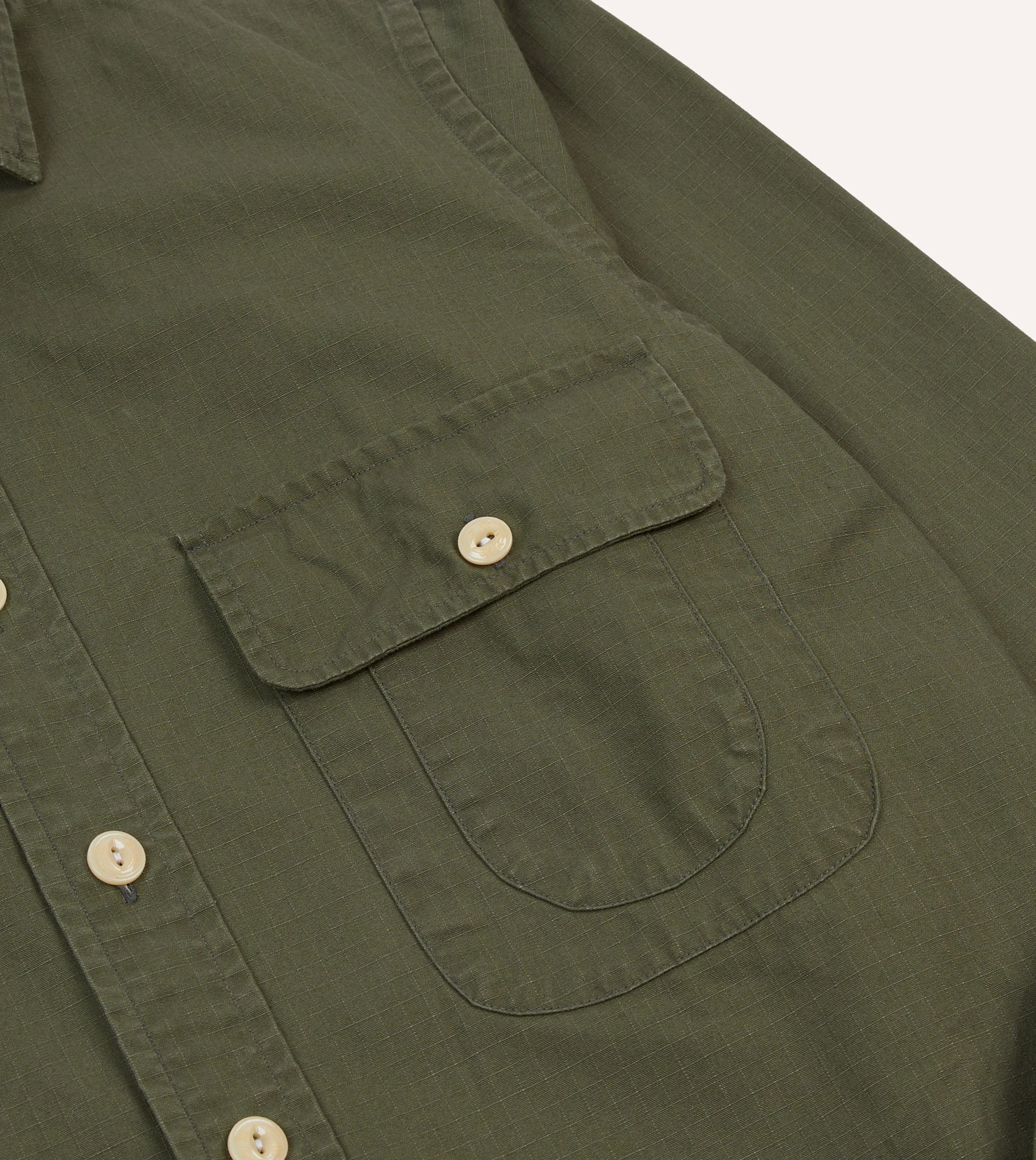 Olive Ripstop Cotton Work Shirt Layering Essential