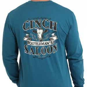 Cinch Men's "Cinch Cattleman's Saloon" L/S Graphic Logo T-Shirt in Teal Comfy Essentials