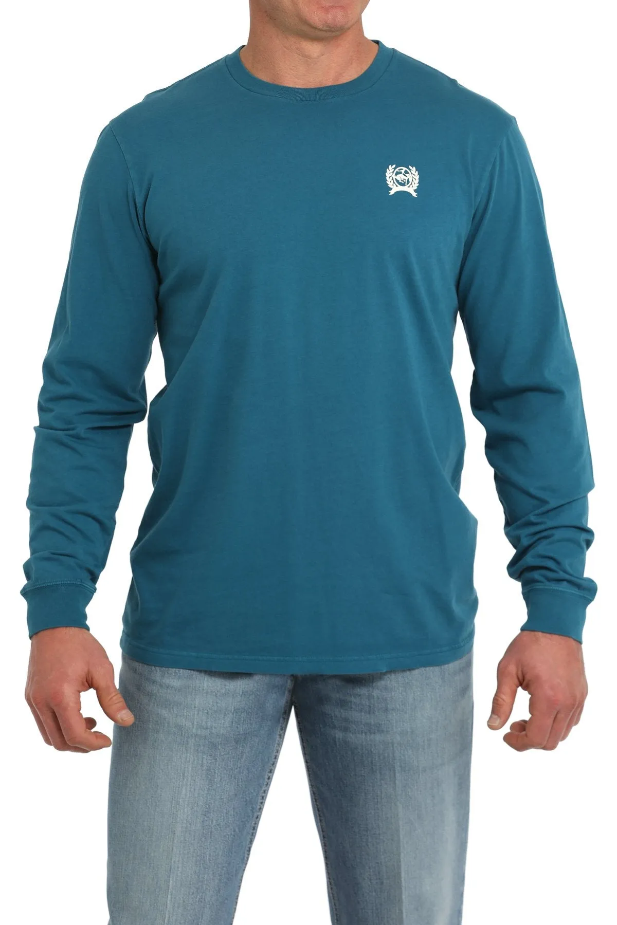 Stylish Wear Breathable Cotton Fabric Cinch Men's "Cinch Cattleman's Saloon" L/S Graphic Logo T-Shirt in Teal