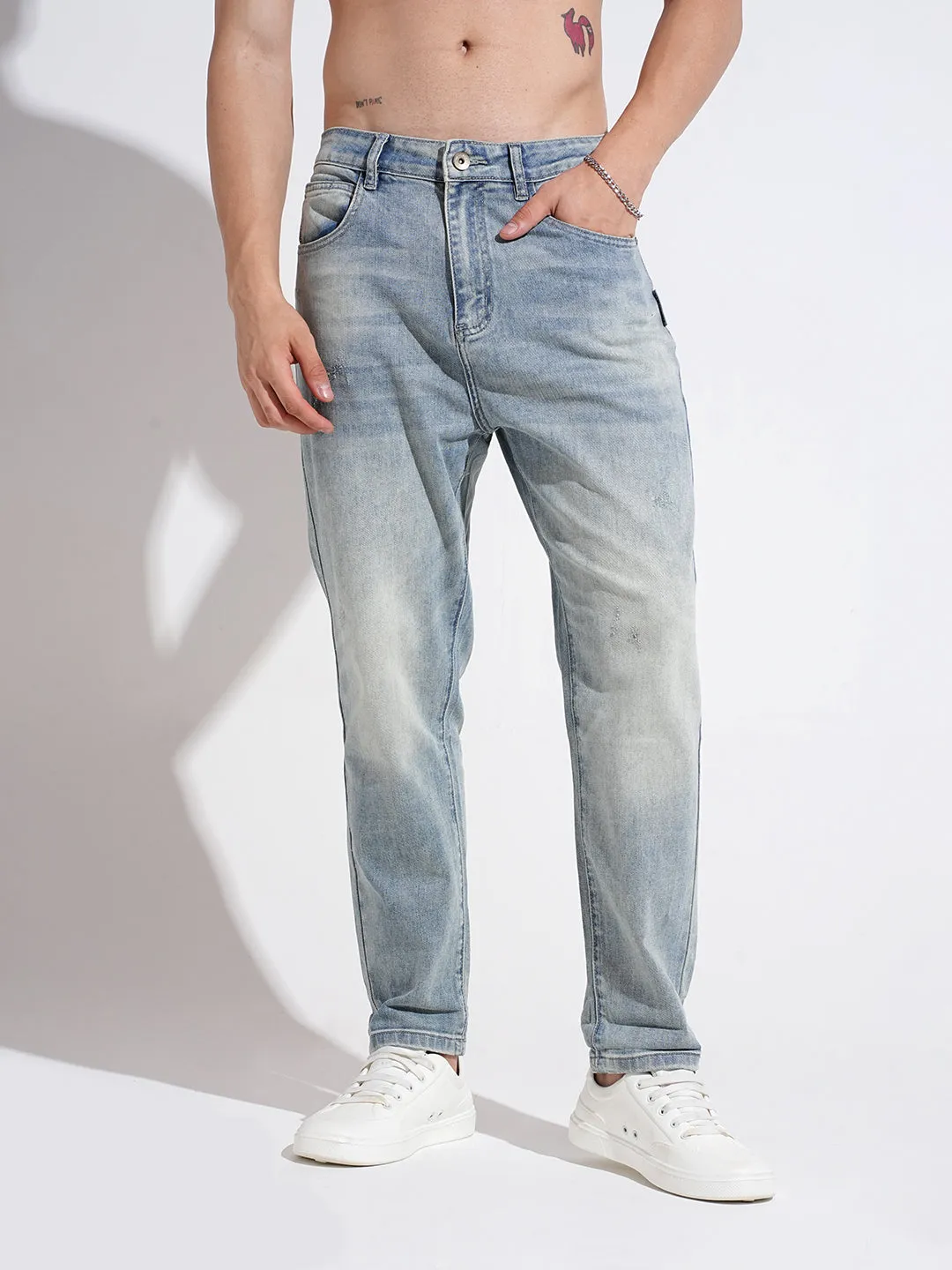 Men's Blue Straight Fit Stretchable Jeans Flattering Fit