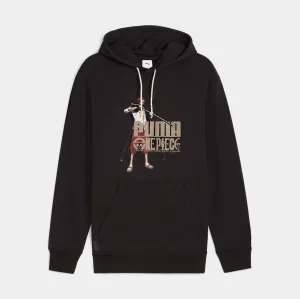 One Piece Pullover Mens Hoodie (Black/Beige) Warm Hues Striped