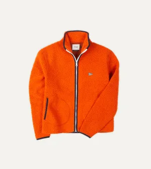 Orange Boucle Wool Zip Fleece Jacket Contemporary Fit