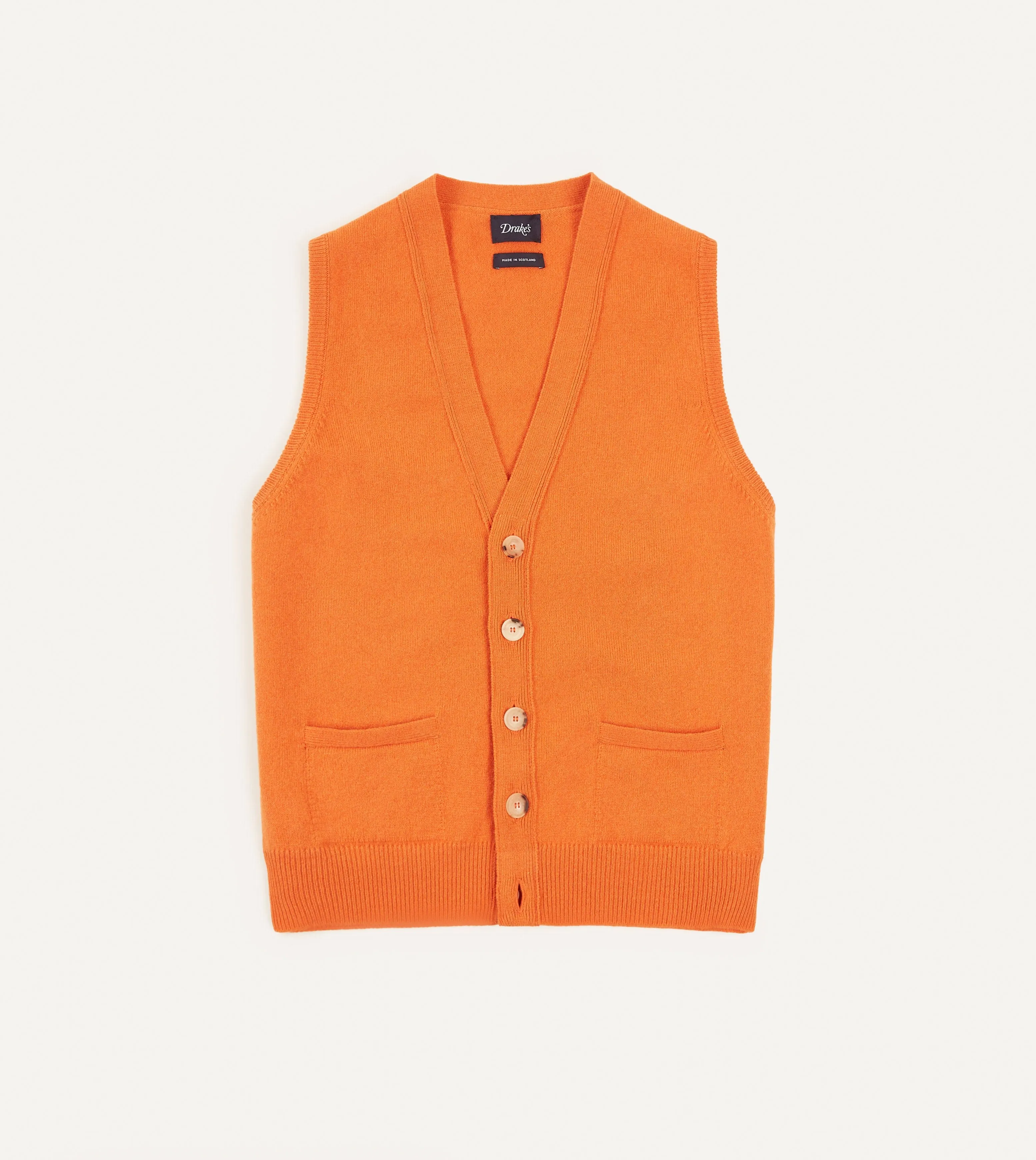 Modern Comforted Orange Lambswool Sleeveless Cardigan