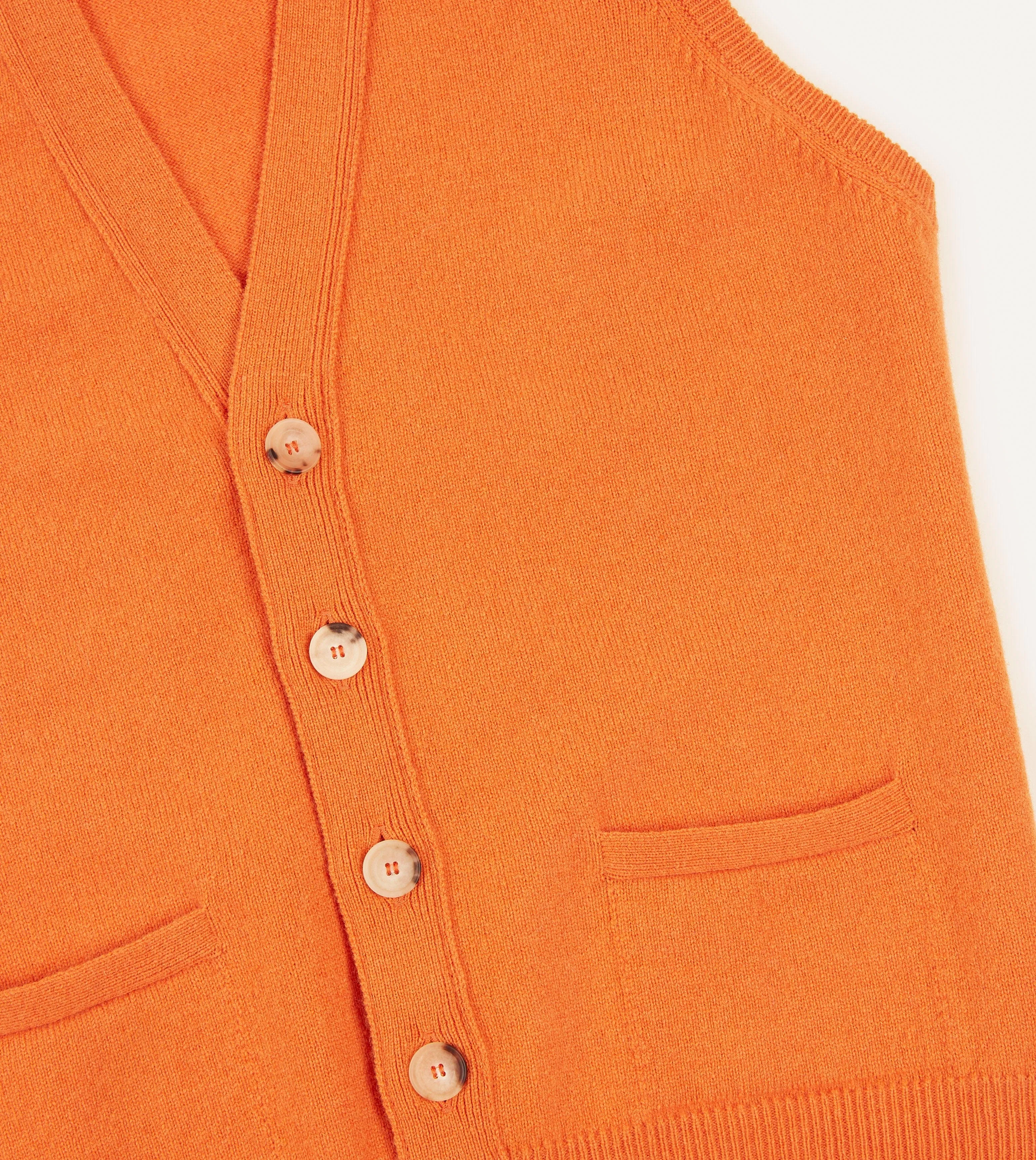 Orange Lambswool Sleeveless Cardigan Crisp Design
