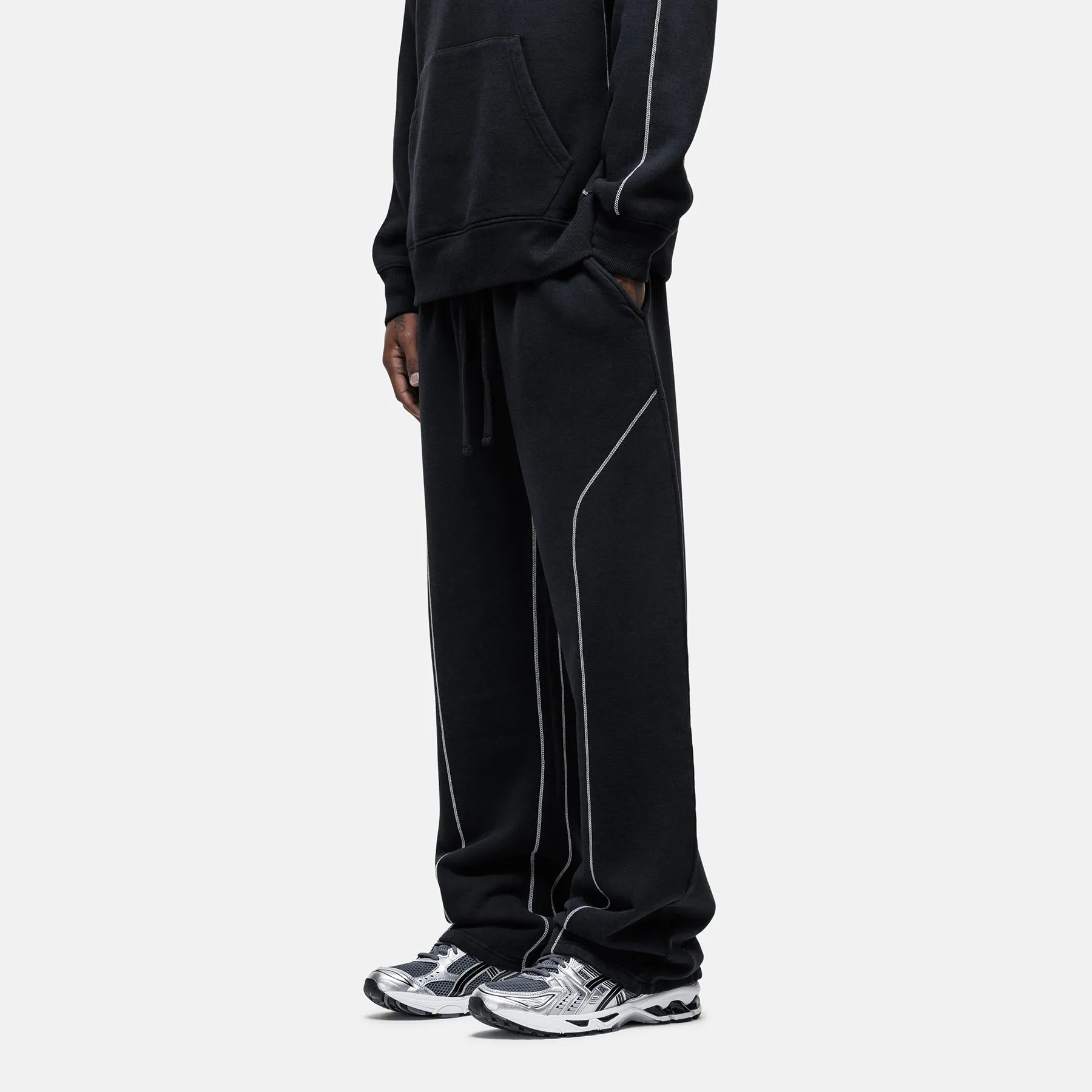 ErgonomicStitching Chic Look Overlock Washed Black Sweatpants
