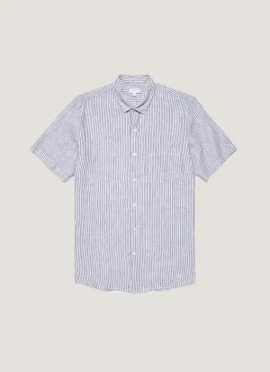 Men's Short Sleeve Linen Shirt in Navy/White Beach Wear Fashion-Forward Fit