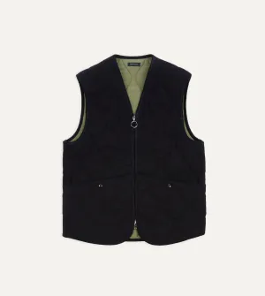 Elasticized Waist Ultraviolet Protection Navy Quilted Melton Wool Zip Vest
