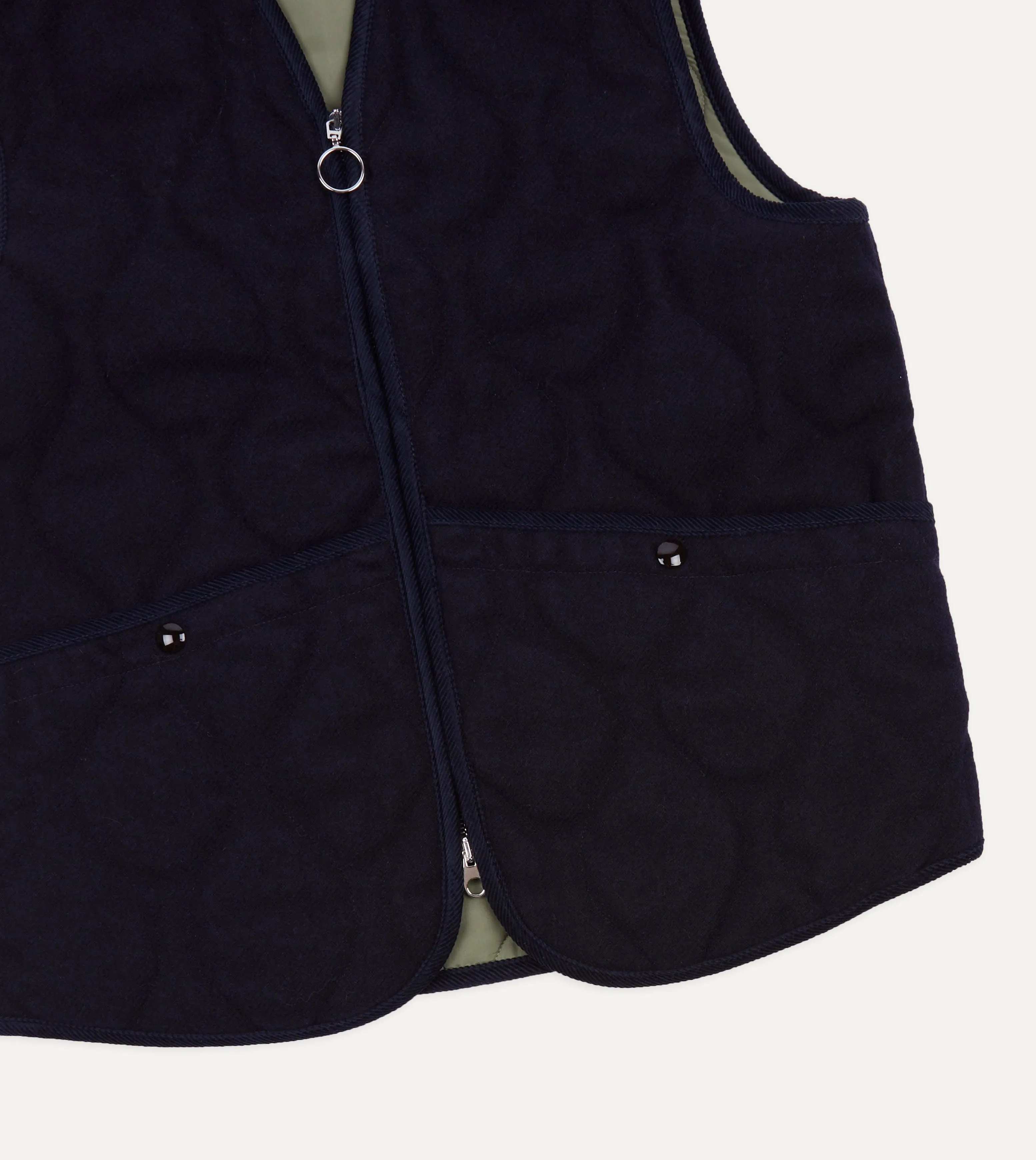 MoistureWickingInterior Navy Quilted Melton Wool Zip Vest