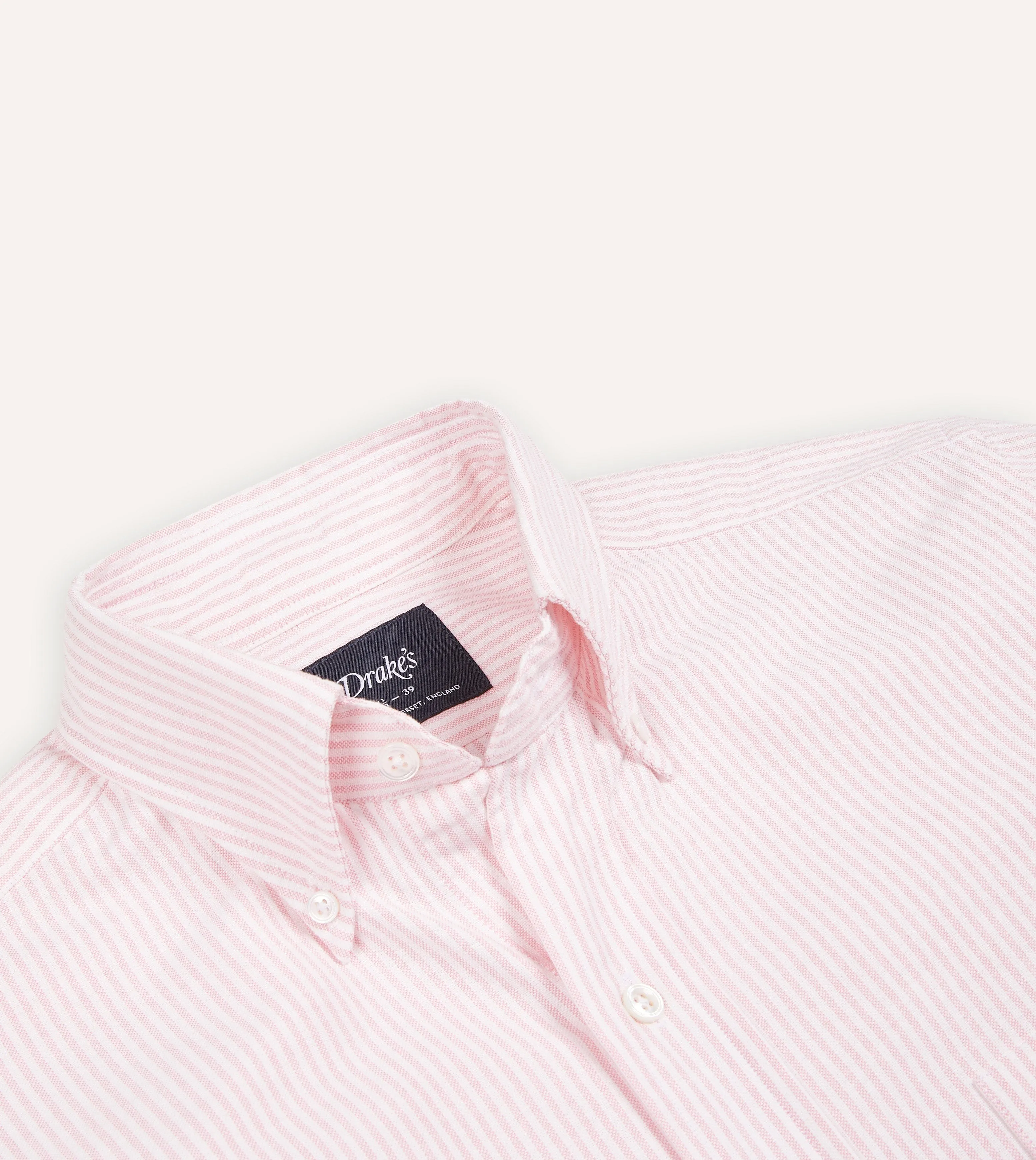 Pale Pink Ticking Stripe Cotton Oxford Cloth Button-Down Shirt Travel Comfort Style Versatile Comfort Style