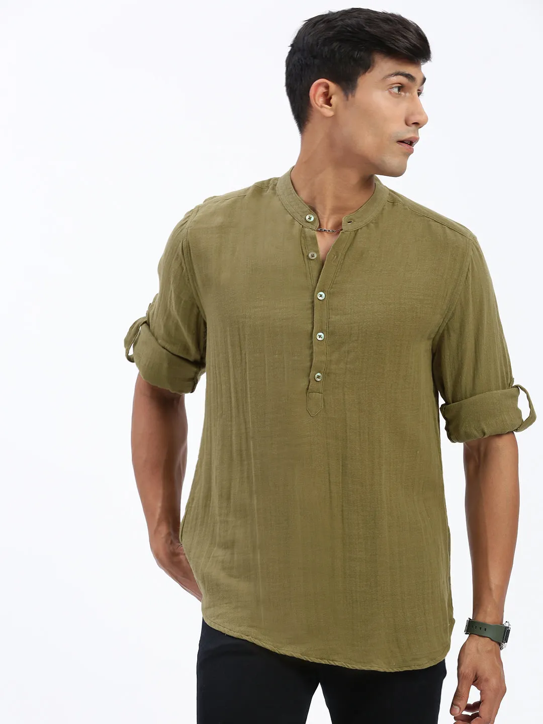 Mind Ease Men's Olive Solid Shirt