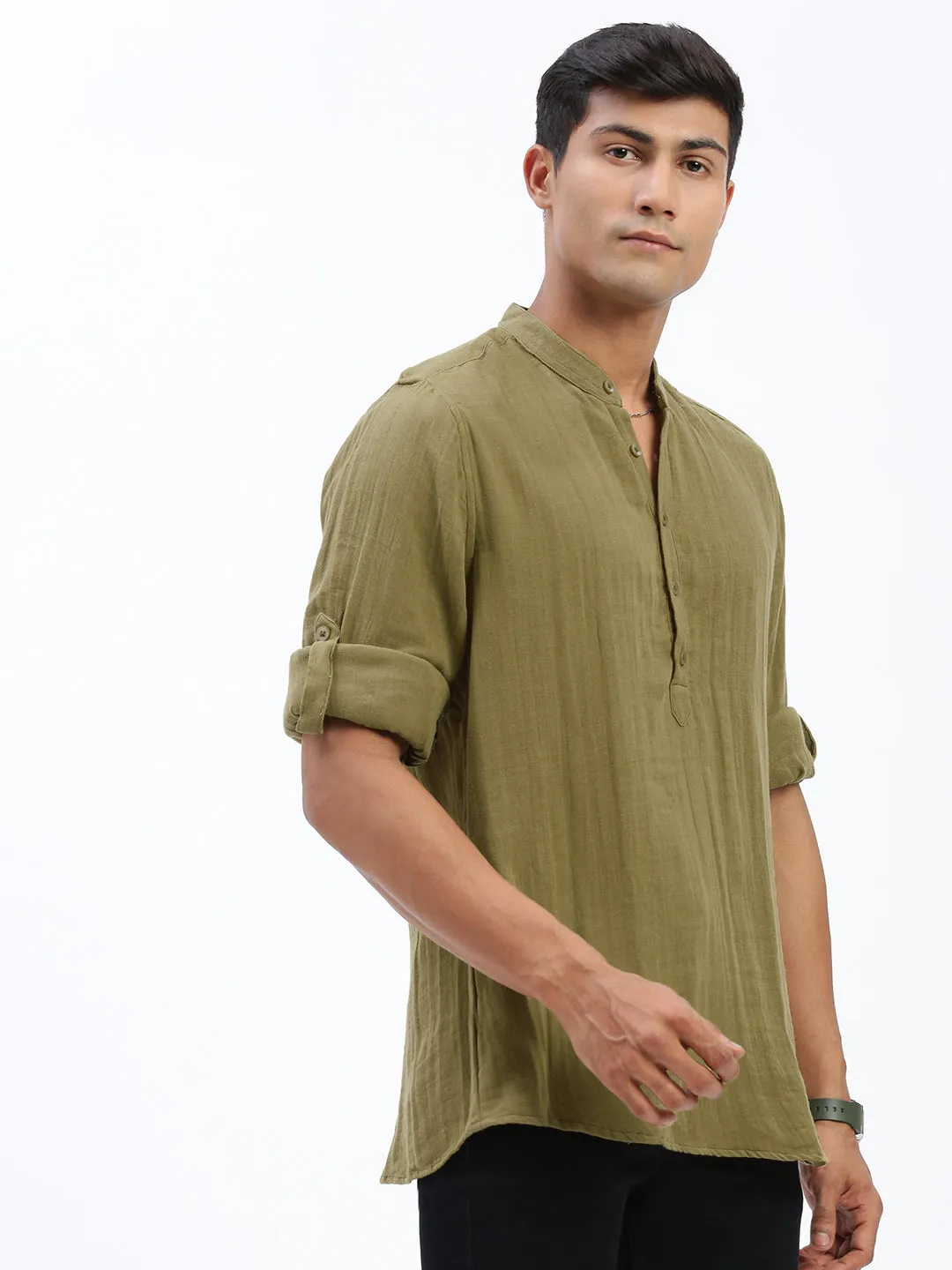 Men's Olive Solid Shirt Plane Mood Recycled Polyester