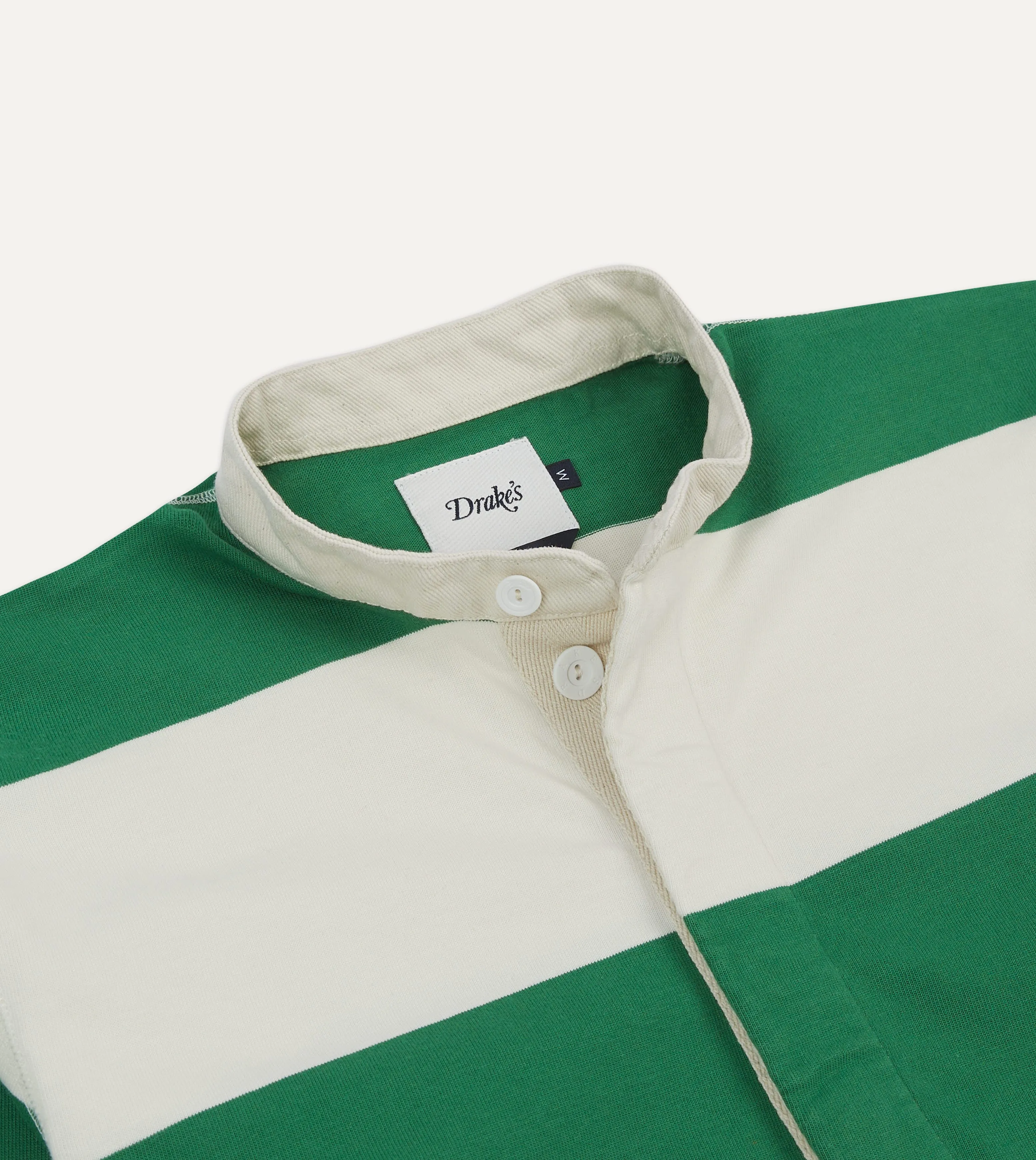 Green and White Stripe Cotton Mandarin Collar Rugby Shirt sequined details timeless
