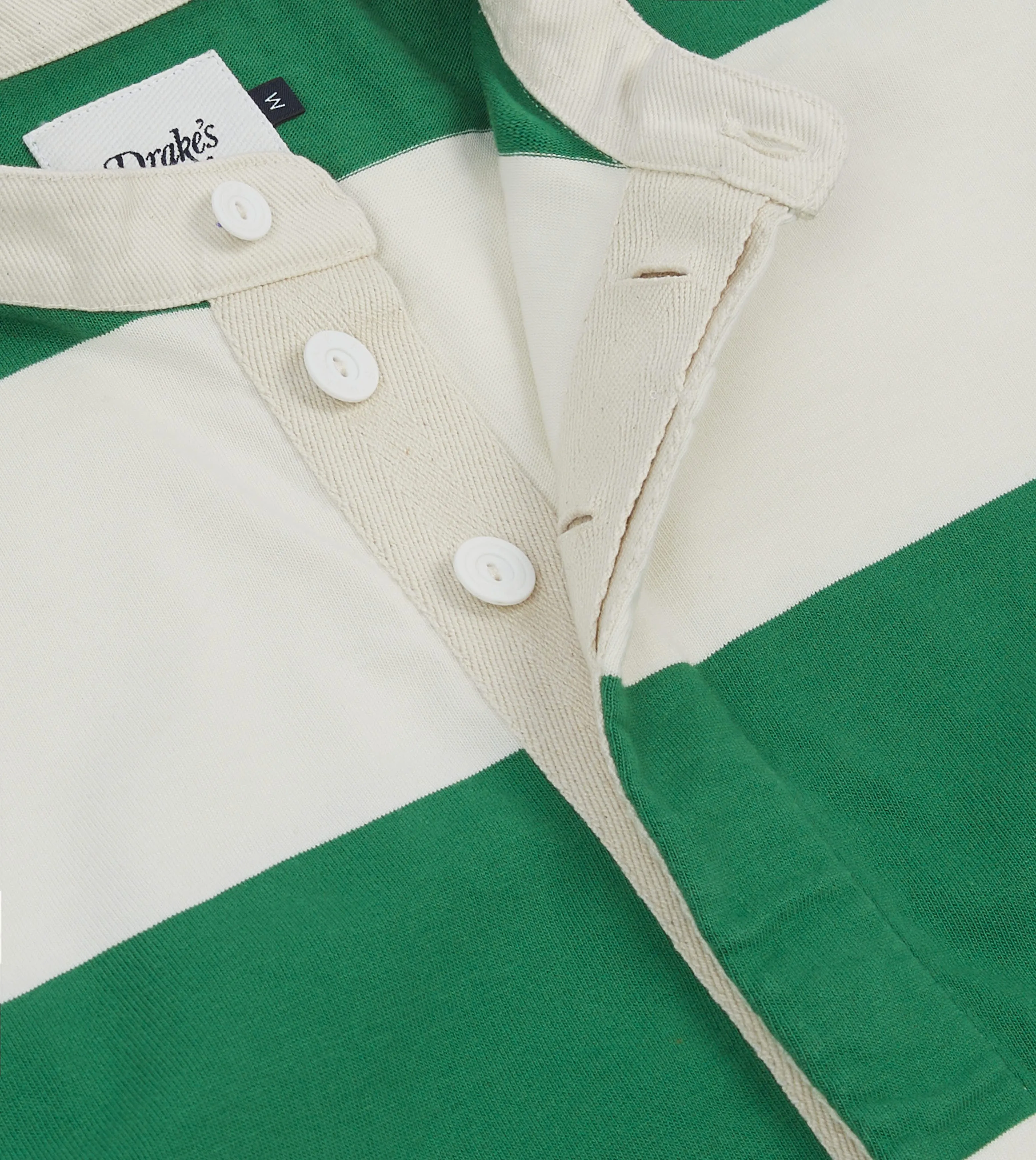 All Season Wear Green and White Stripe Cotton Mandarin Collar Rugby Shirt