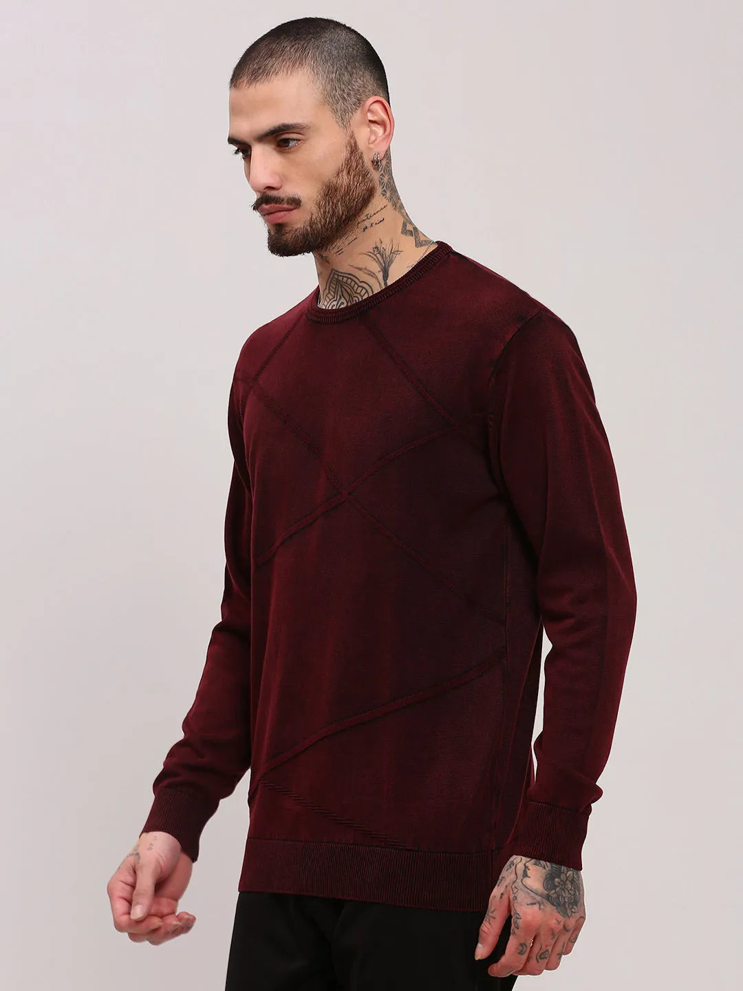 Men's Maroon Full Sleeve Sweater Reinforced Seams Knitwear Repair Toolkit