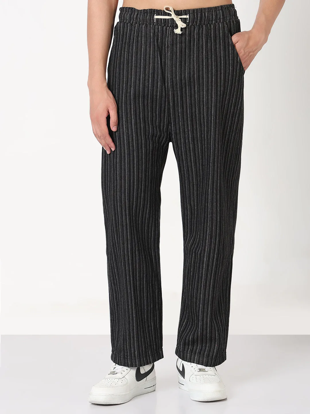 Men's Black Striped Straight Fit Drawstring Jeans Built For Life