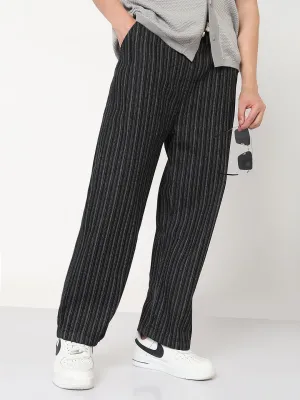 Non Toxic Textile Certified Classic Wear Party Look Men's Black Striped Straight Fit Drawstring Jeans